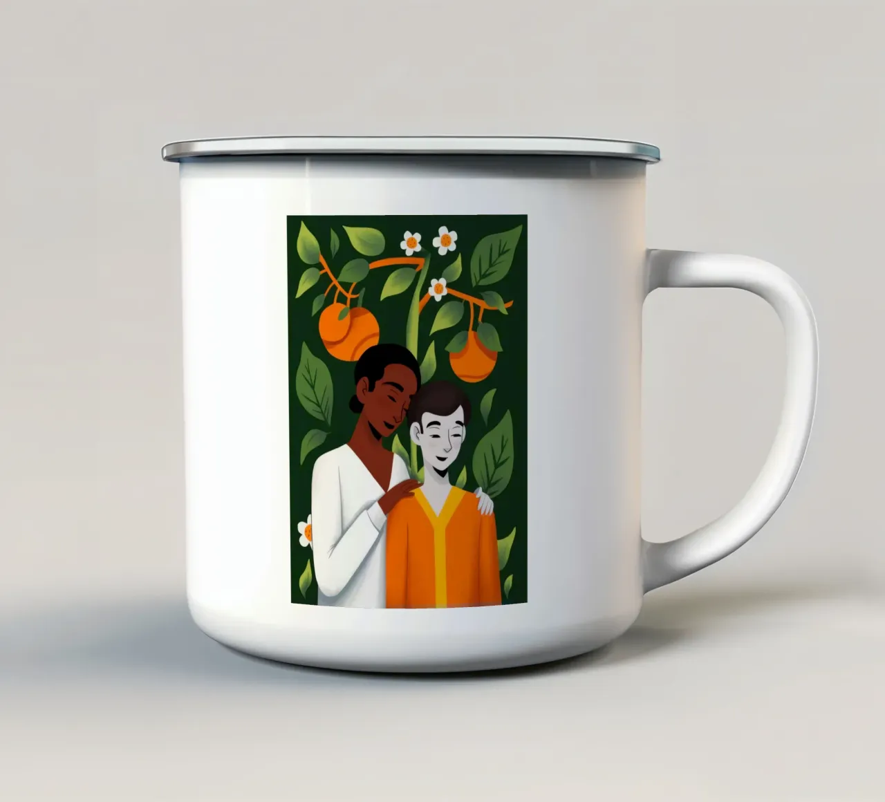 Una coppia abbraccia la natura tazza in smalto da Hollow Years