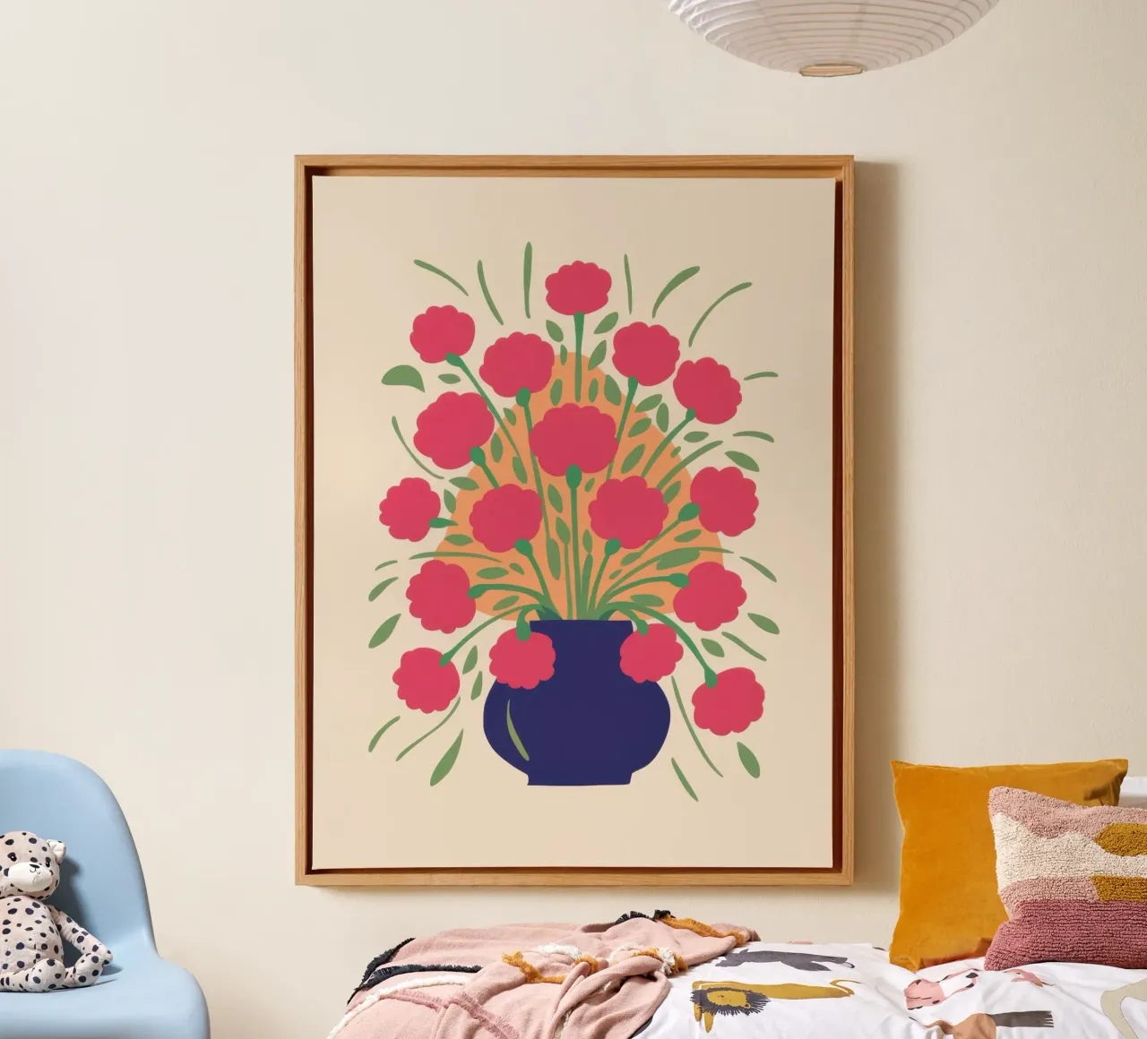 Bouquet Fucsia Pop tela con Cornice a cassetta da Mossy Pigment