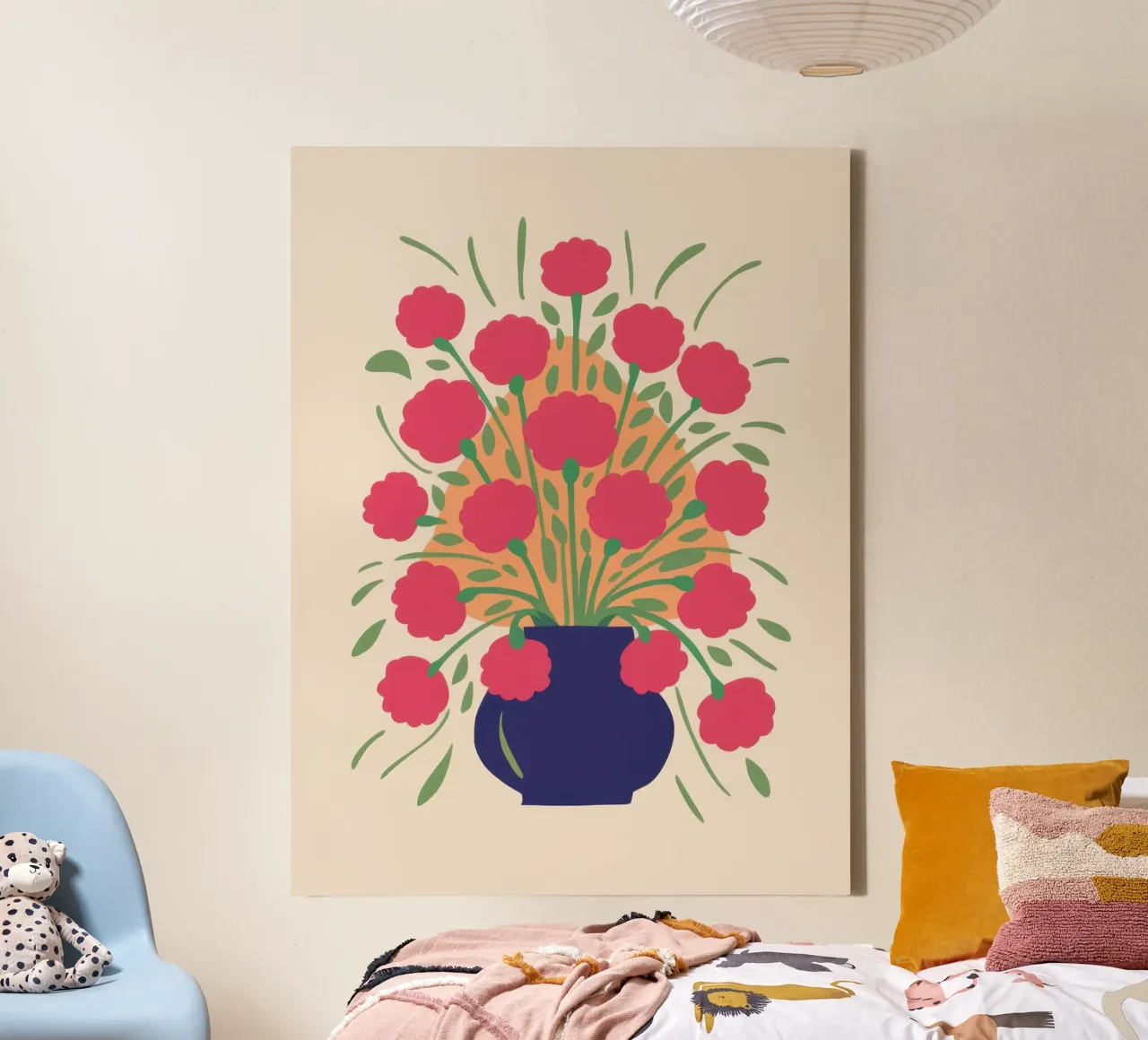 Bouquet Fucsia Pop tela con Cornice a cassetta da Mossy Pigment