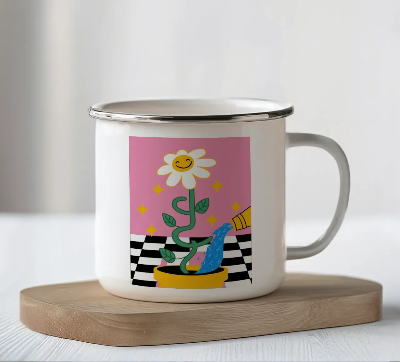 Gatto a scacchiera Daisy tazza in smalto da Lune Dreams