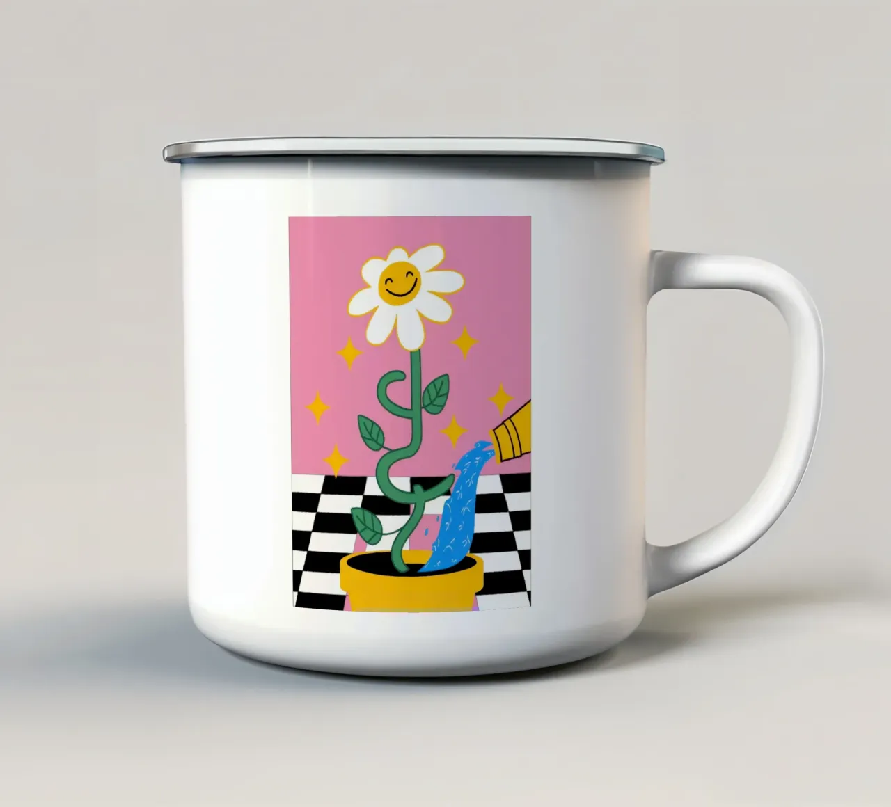 Gatto a scacchiera Daisy tazza in smalto da Lune Dreams