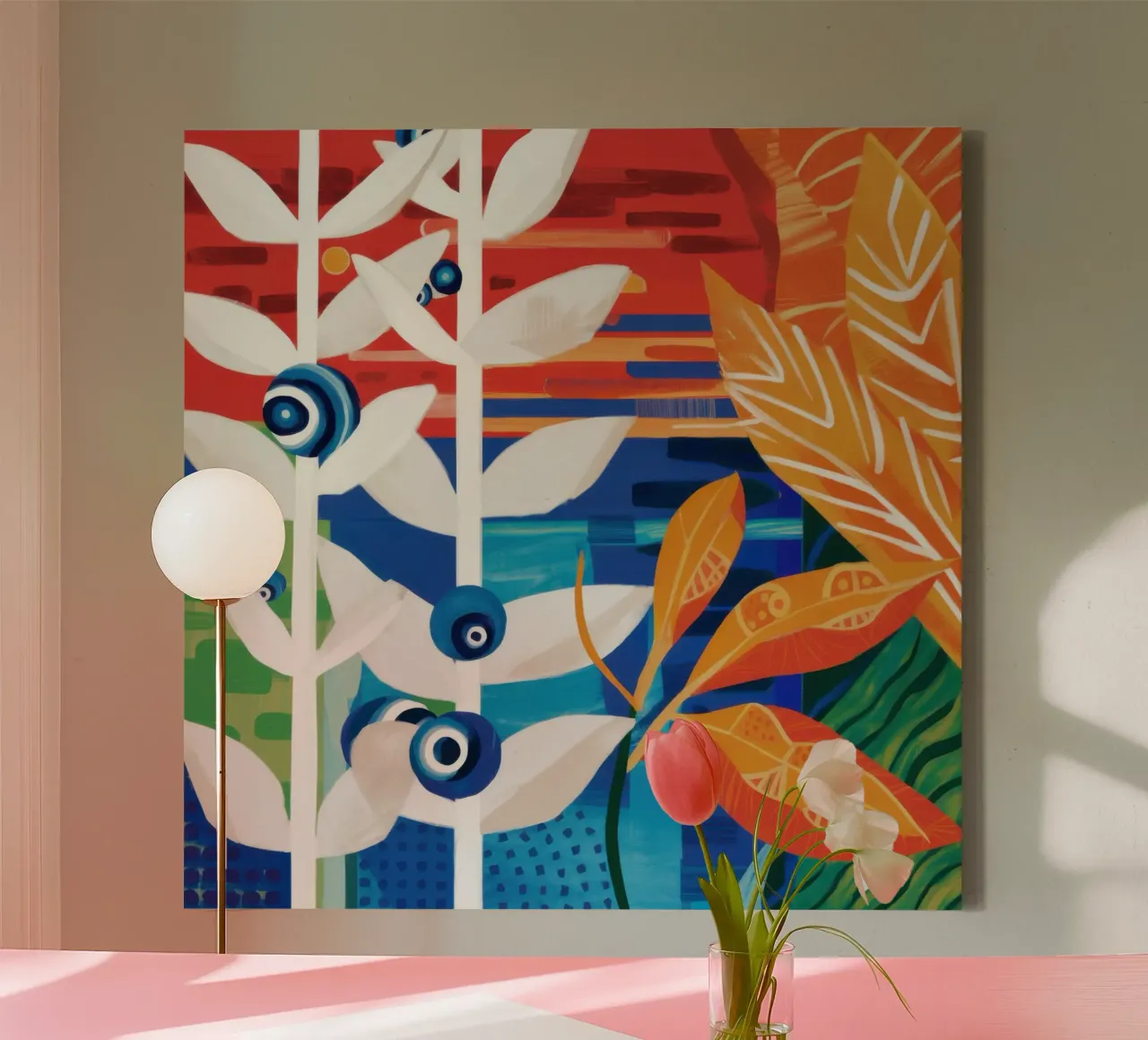 Kraakheldere botanische collage canvas met Baklijst van Arcane Lines