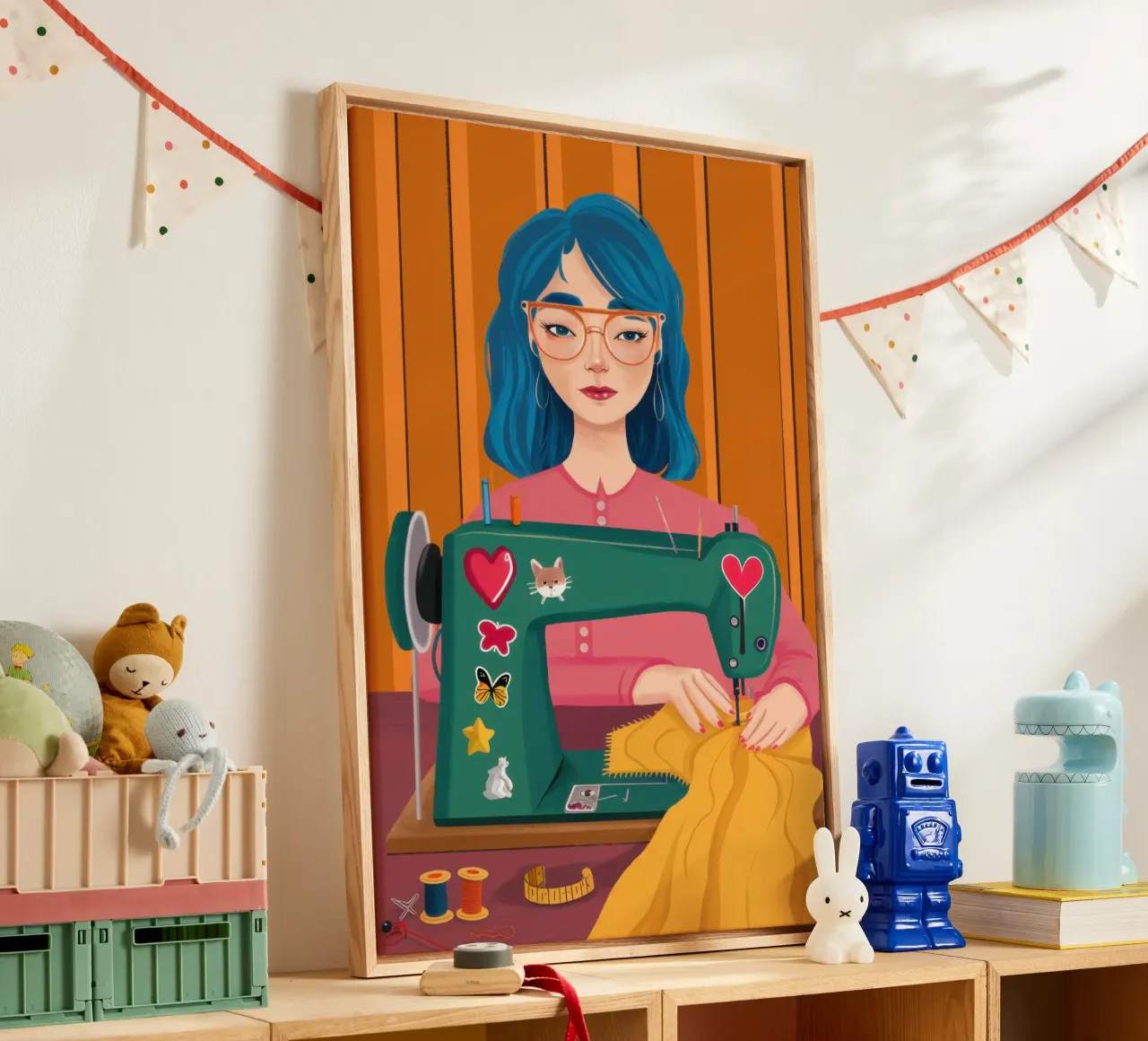 Naaimachine Serenity canvas met Baklijst van Sentinel Glow