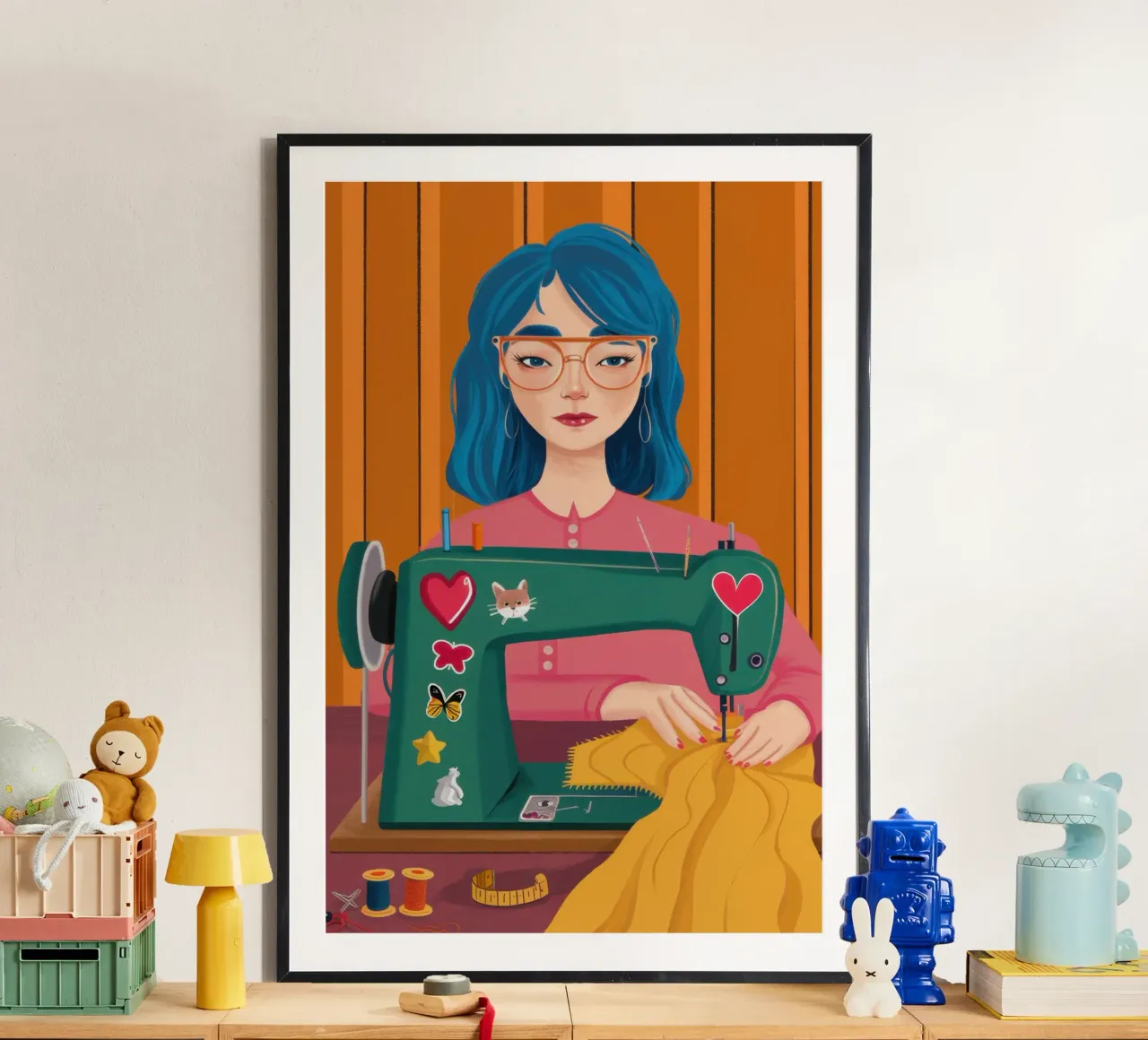 La serenità della macchina da cucire poster con telaio in plastica da Sentinel Glow