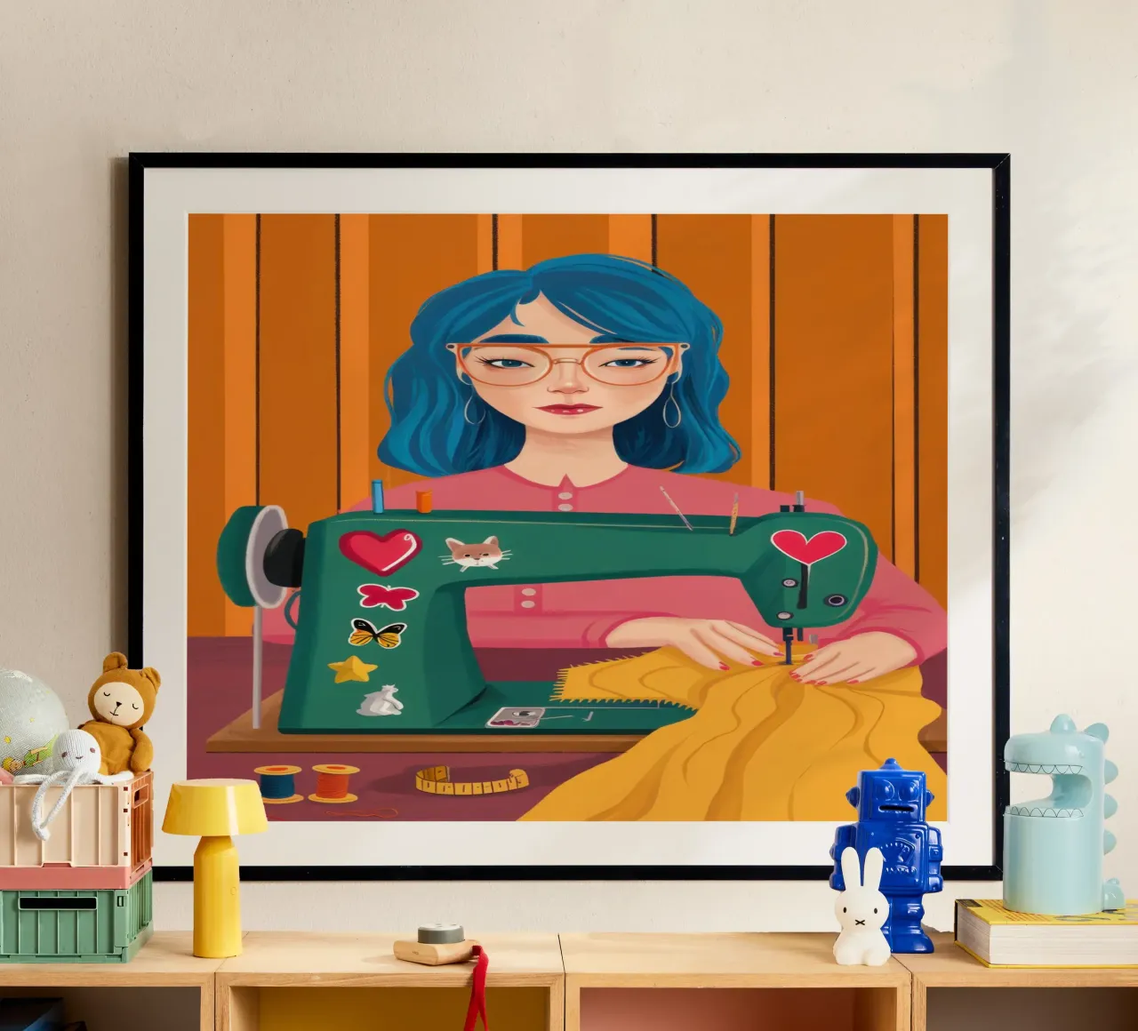 La serenità della macchina da cucire poster con telaio in plastica da Sentinel Glow