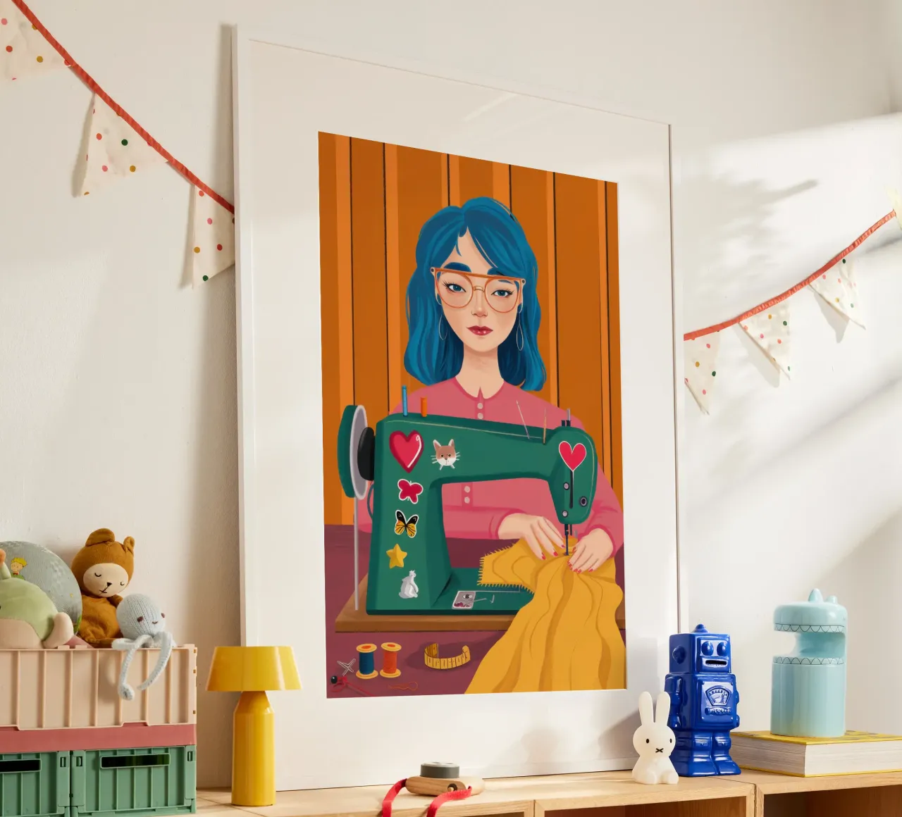 La serenità della macchina da cucire poster con telaio in plastica da Sentinel Glow