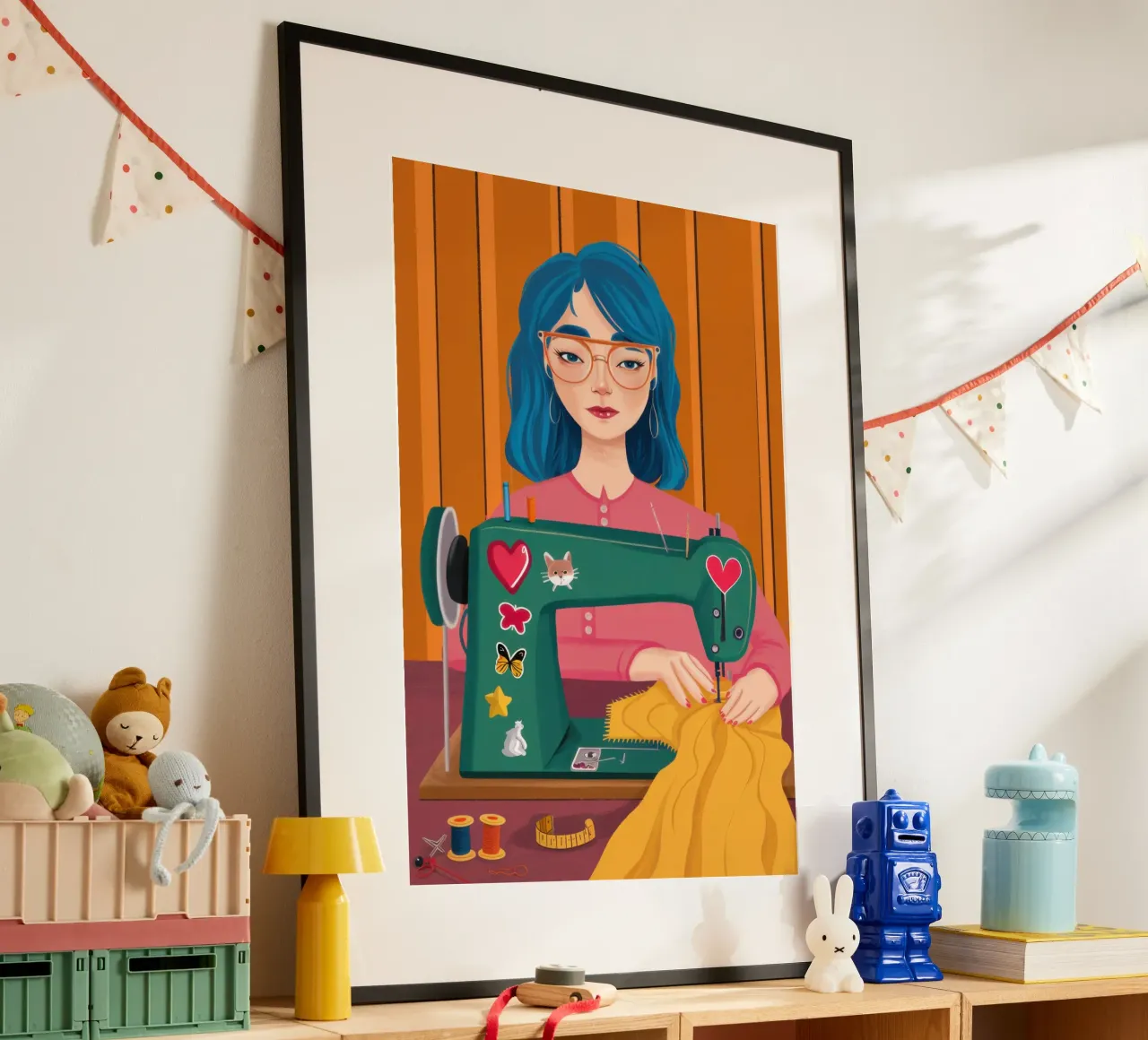 La serenità della macchina da cucire poster con telaio in plastica da Sentinel Glow