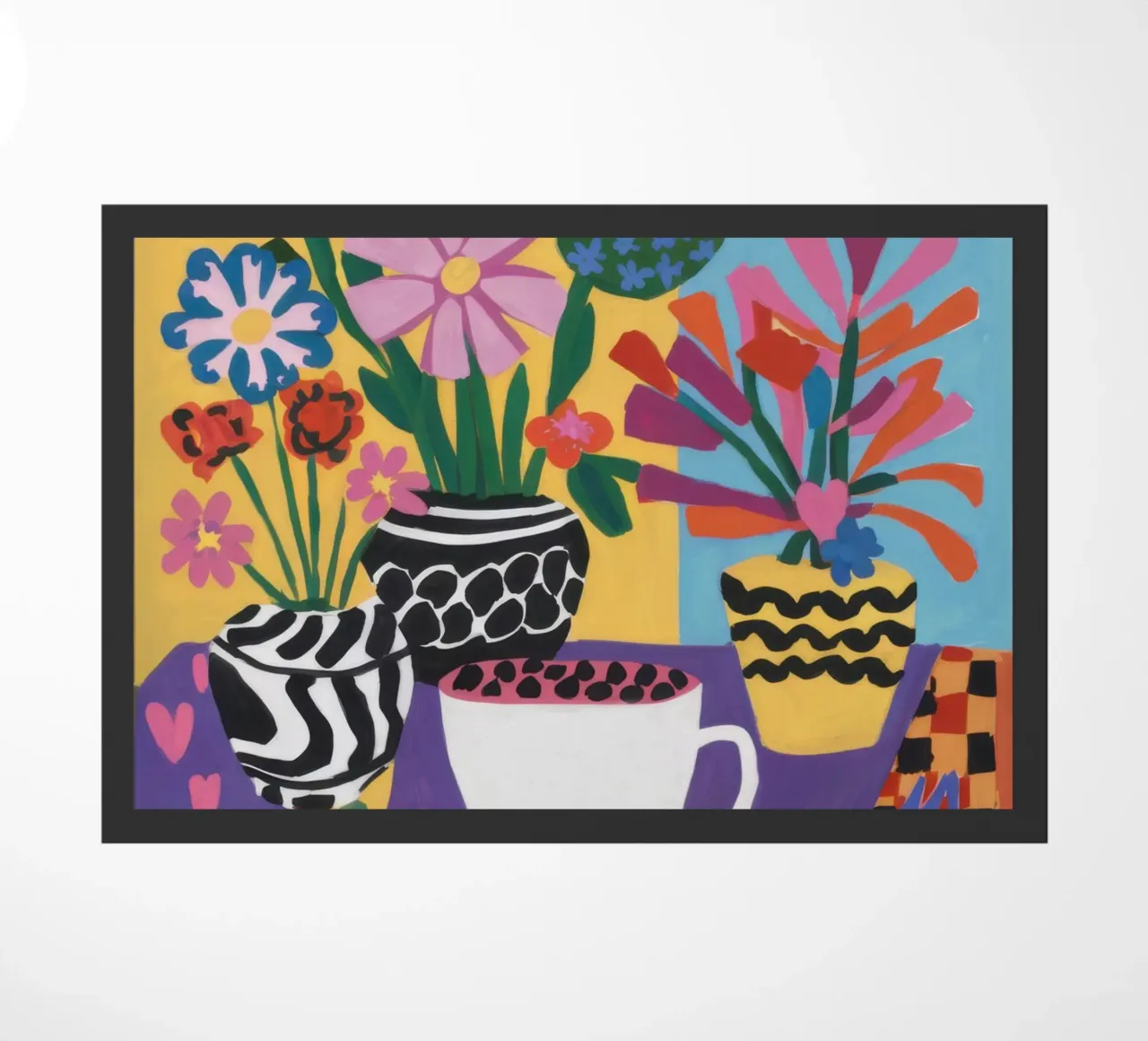 Zebra Vase Heart Cup doormat by Lune Dreams