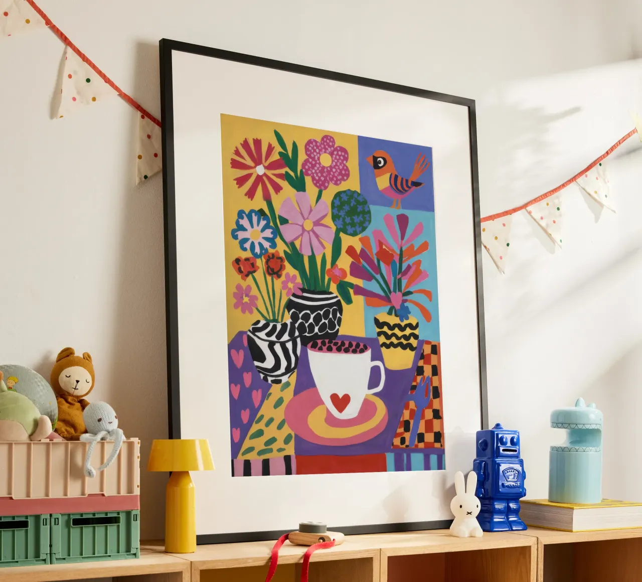 Vaso zebrato Coppa cuore poster con telaio in alluminio da Lune Dreams
