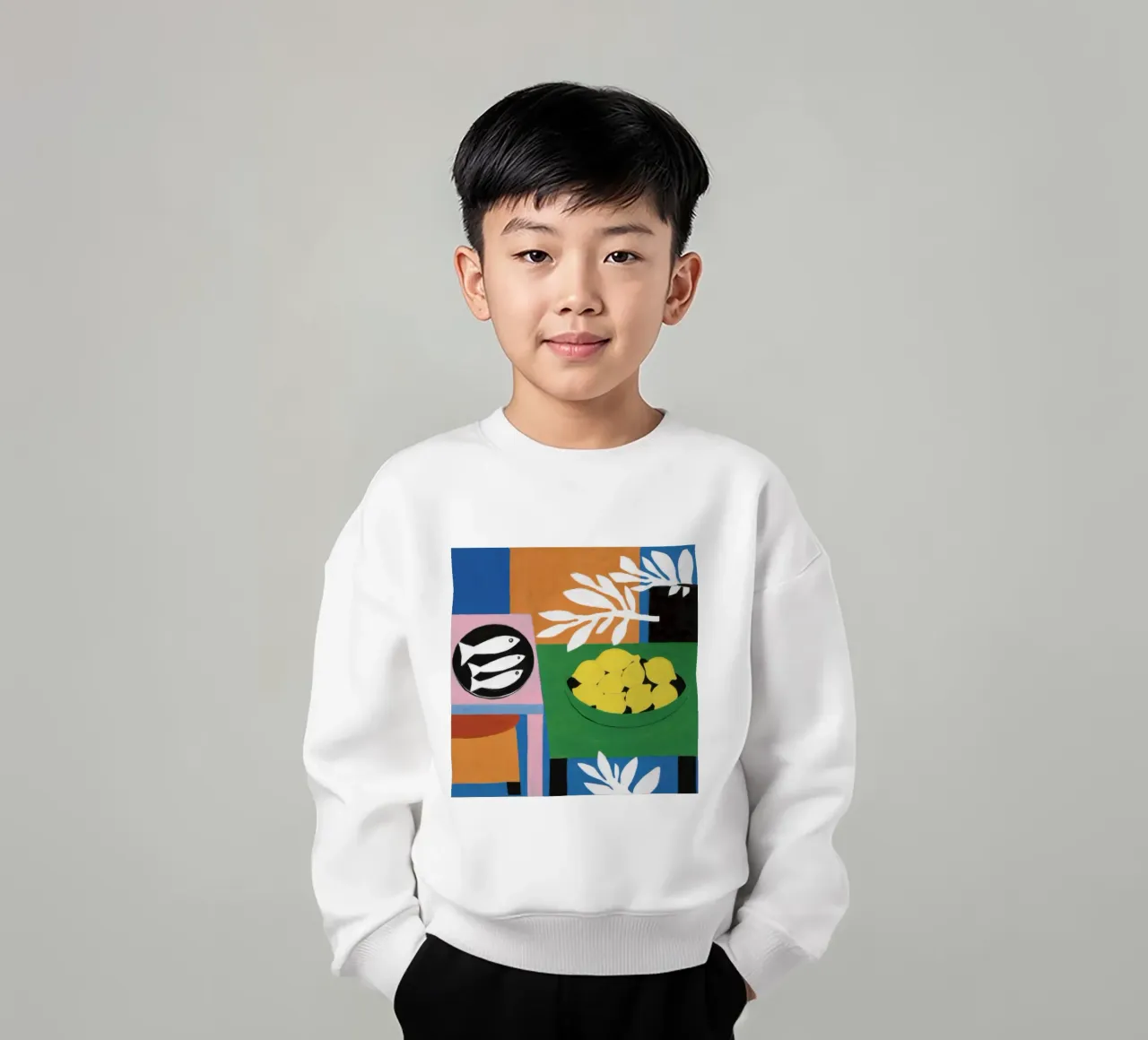 Cubist Lemon Stillness sudadera para niño de Arcane Lines