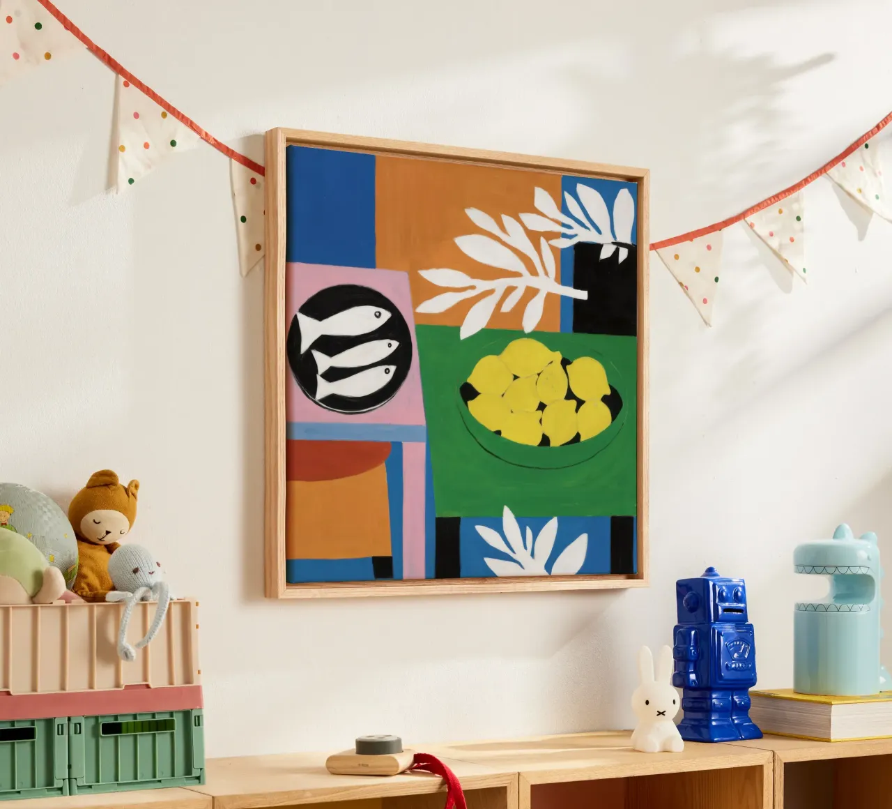 Cubist Lemon Stillness canvas with Floater frame by Arcane Lines