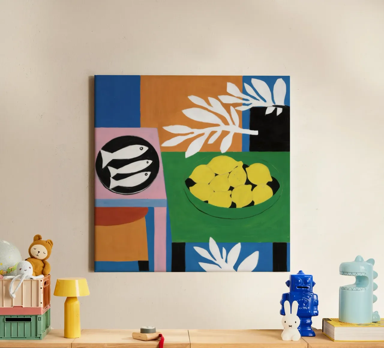 Cubist Lemon Stillness canvas with Floater frame by Arcane Lines