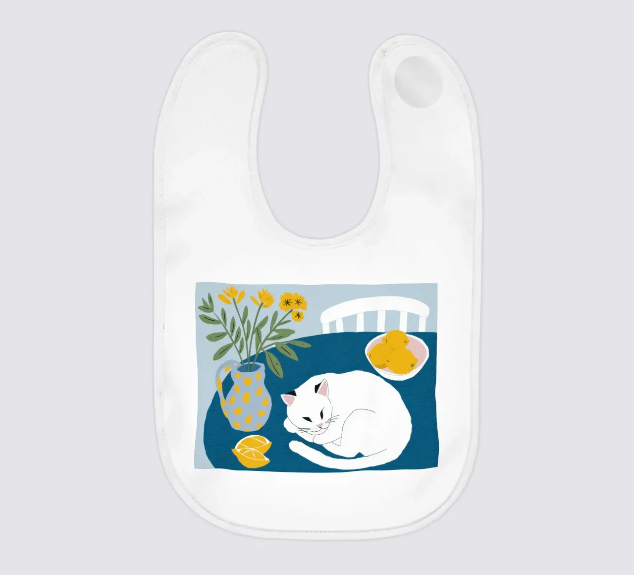 Cat on a White Table baby bib by Hollow Years
