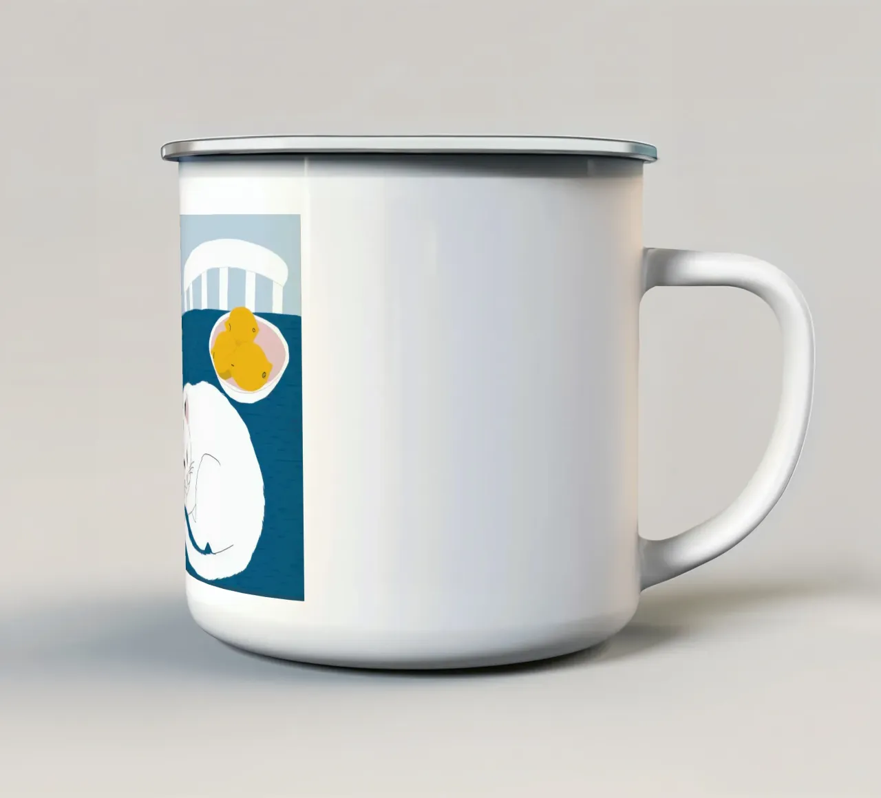 Gatto su tavolo bianco tazza in smalto da Hollow Years
