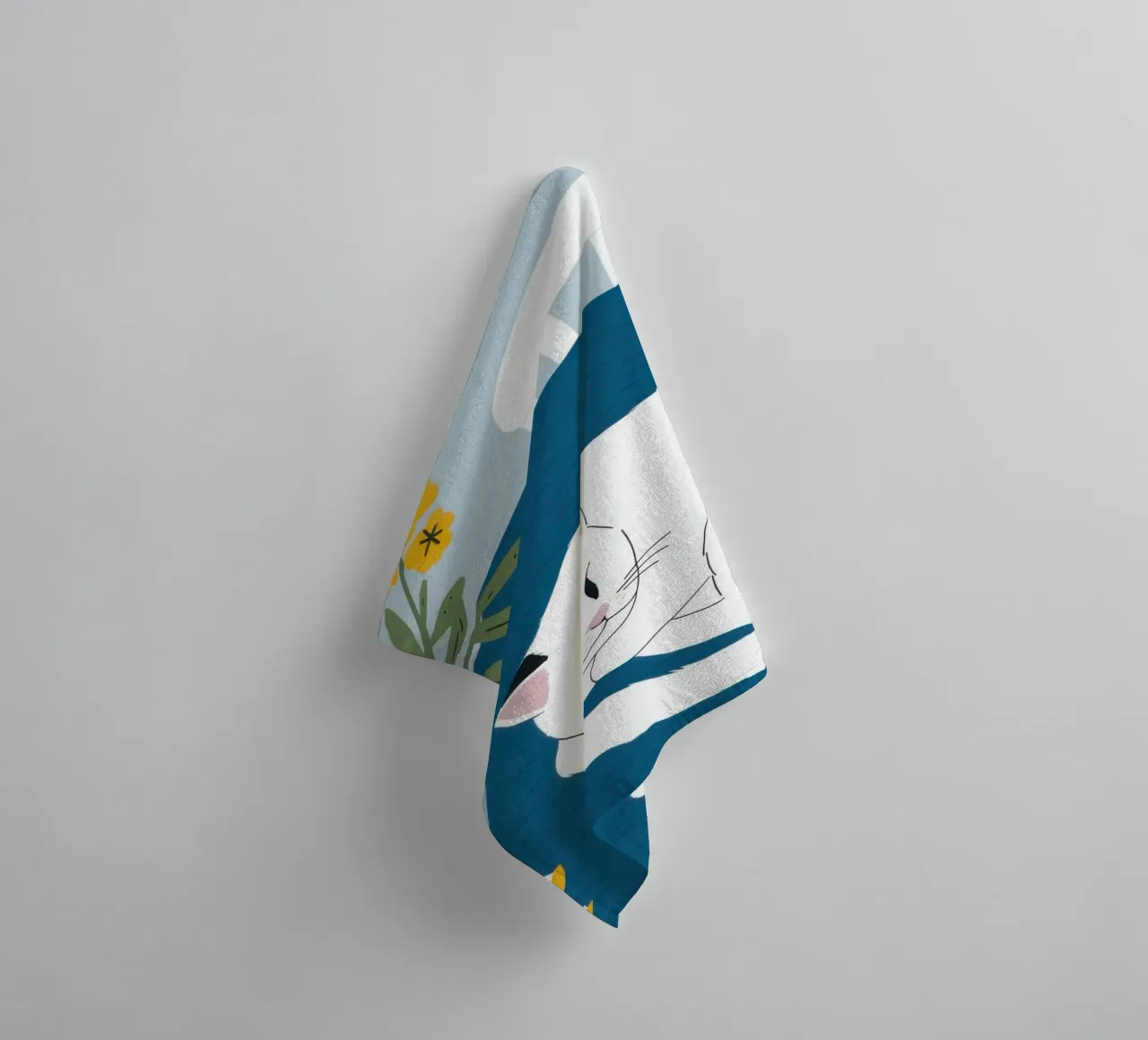 Cat on a White Table towel by Hollow Years