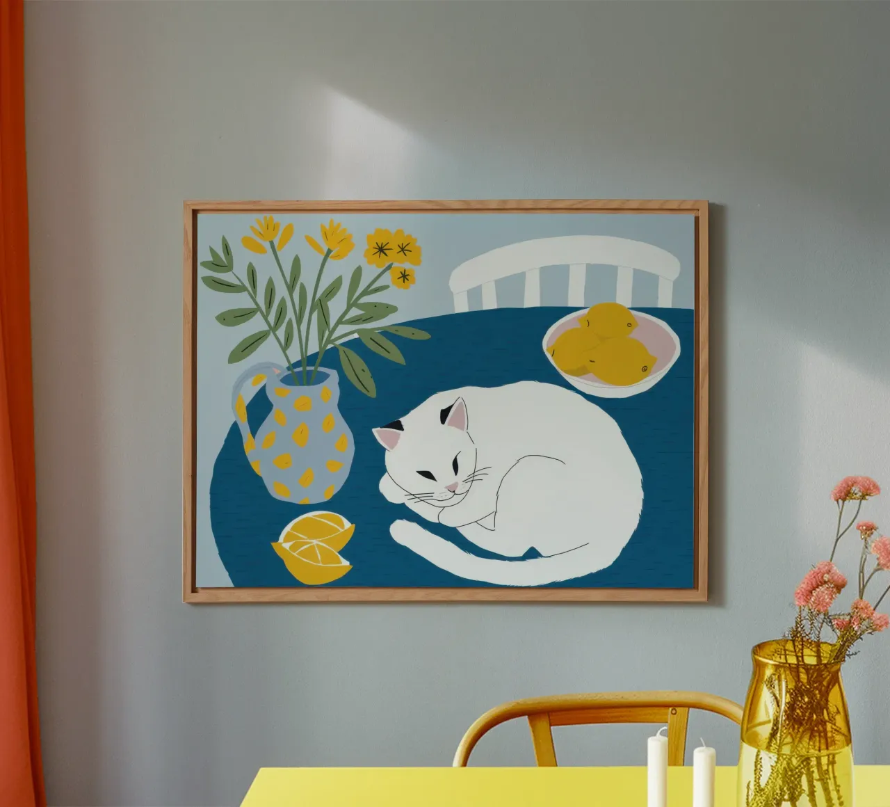 Cat on a White Table alu-dibond by Hollow Years