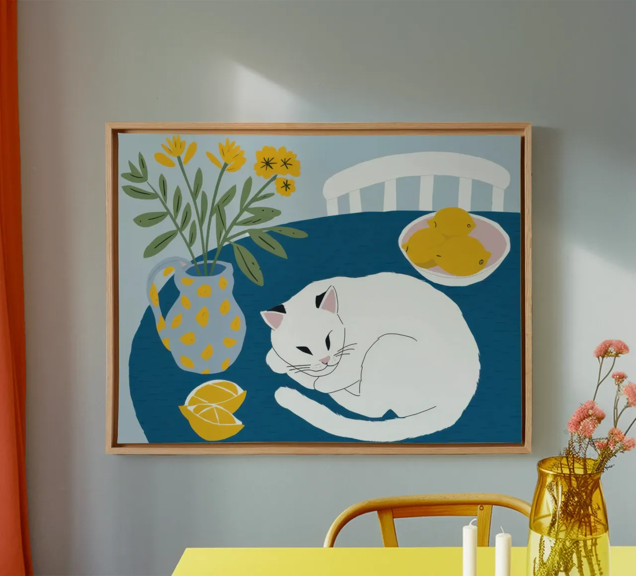 Cat on a White Table canvas by Hollow Years