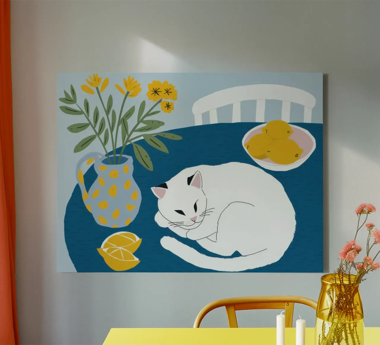 Cat on a White Table canvas by Hollow Years