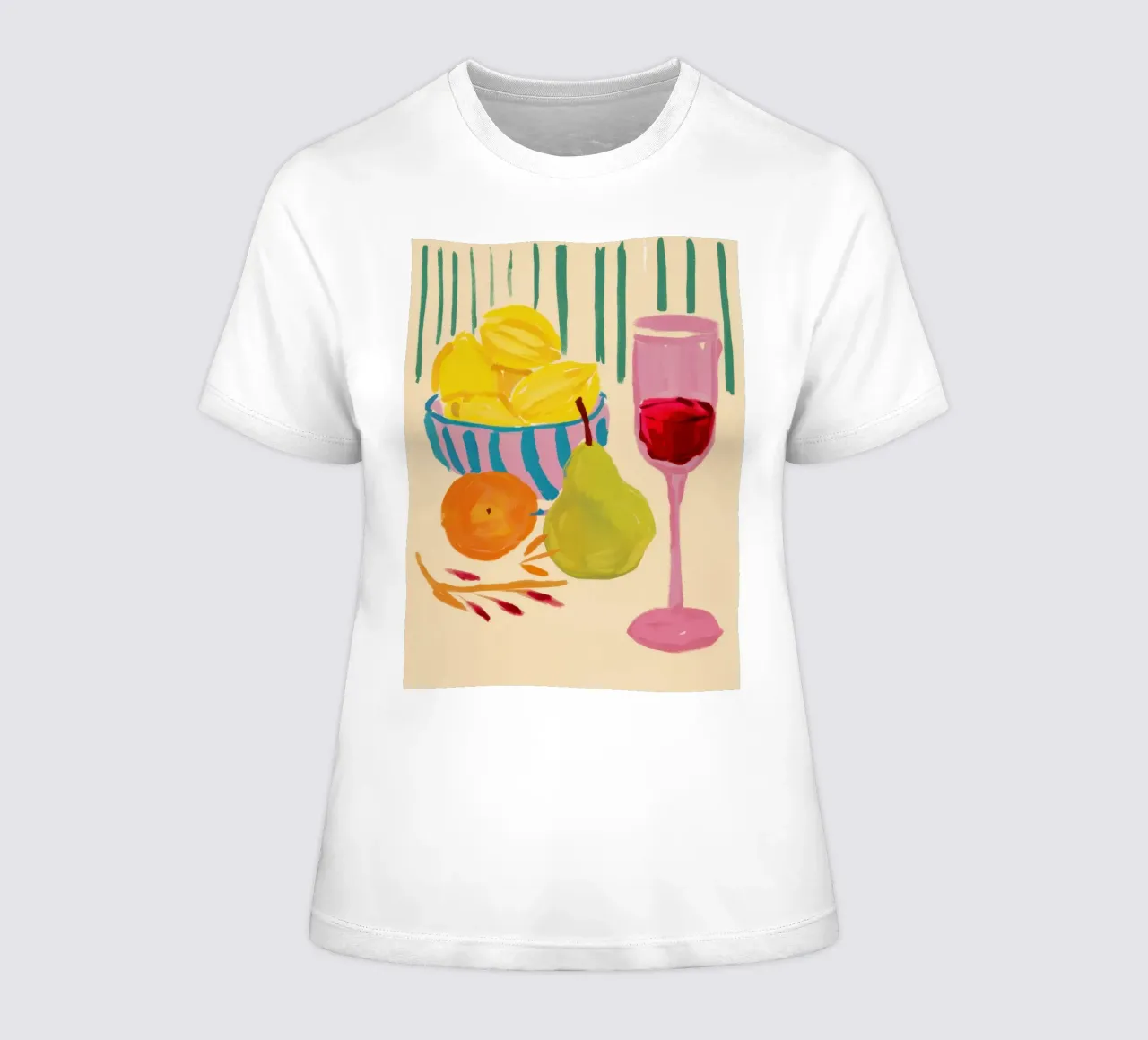Vin rouge, poire, tranquillité t-shirt ajusté pour femmes de Lune Dreams