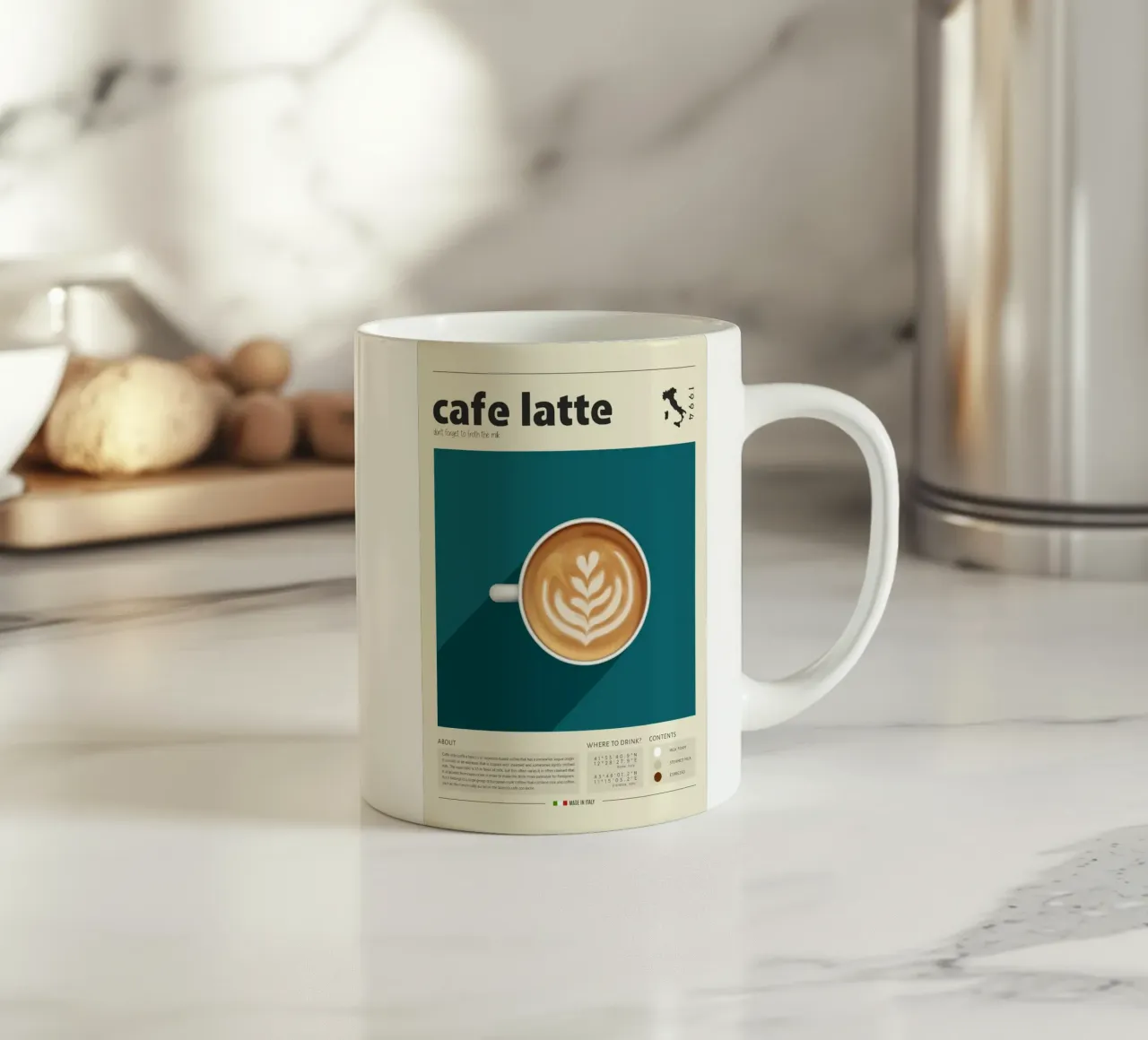 Cup of Cafe Latte Print ceramic mug by Neeraprint