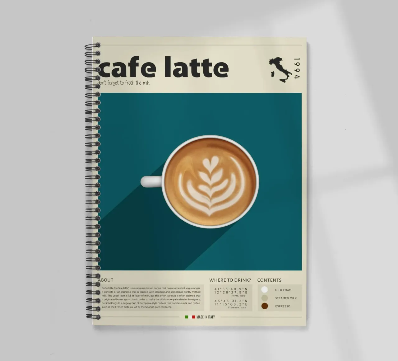 Cup of Cafe Latte Print spiral notebook by Neeraprint