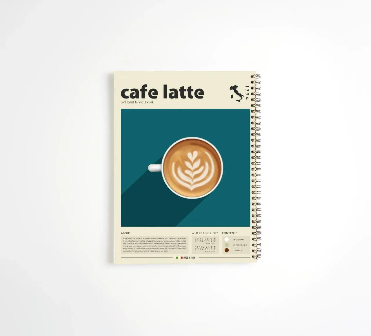 Cup of Cafe Latte Print spiral notebook by Neeraprint