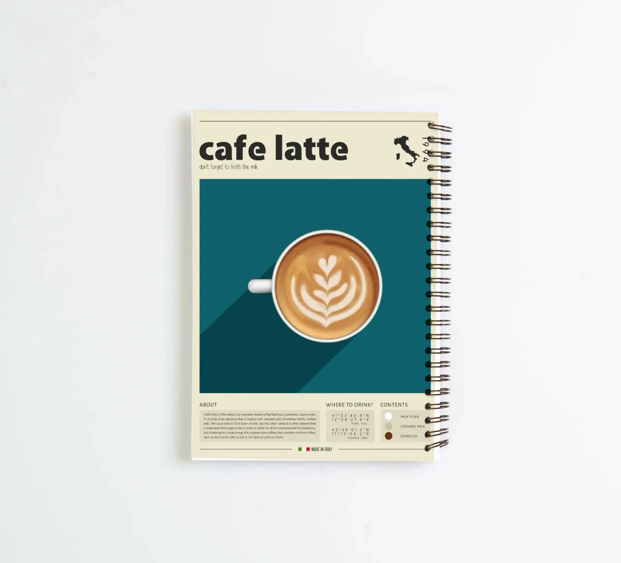 Cup of Cafe Latte Print spiral notebook by Neeraprint