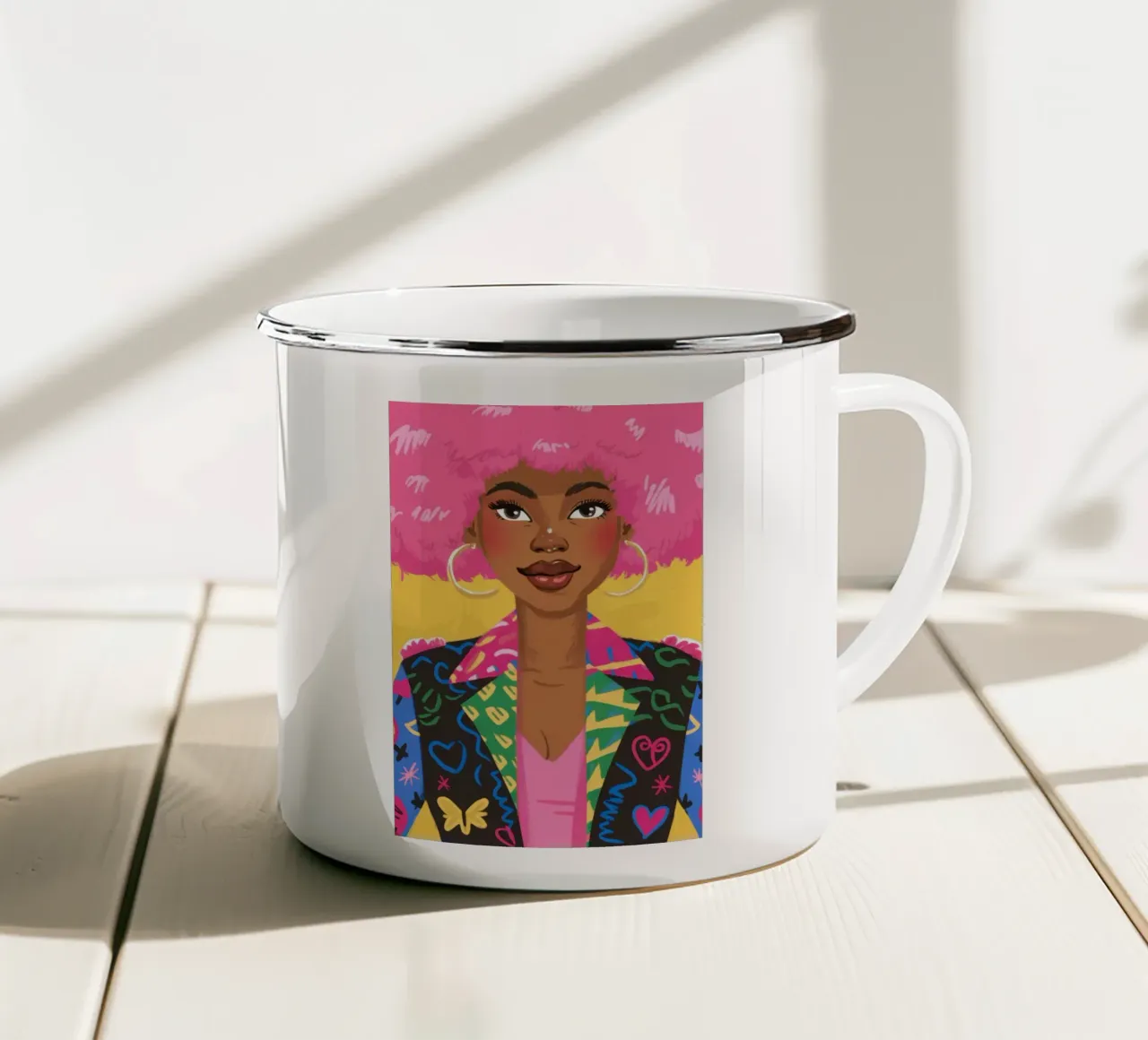 Rosa Afro Rubacuori tazza in smalto da Sentinel Glow