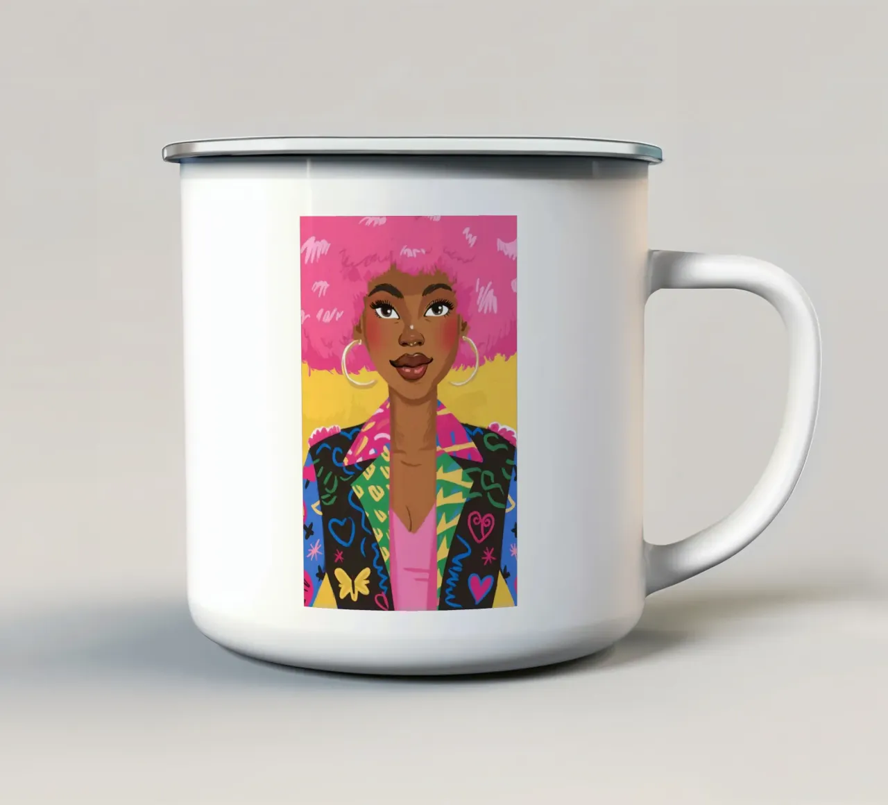 Rosa Afro Rubacuori tazza in smalto da Sentinel Glow