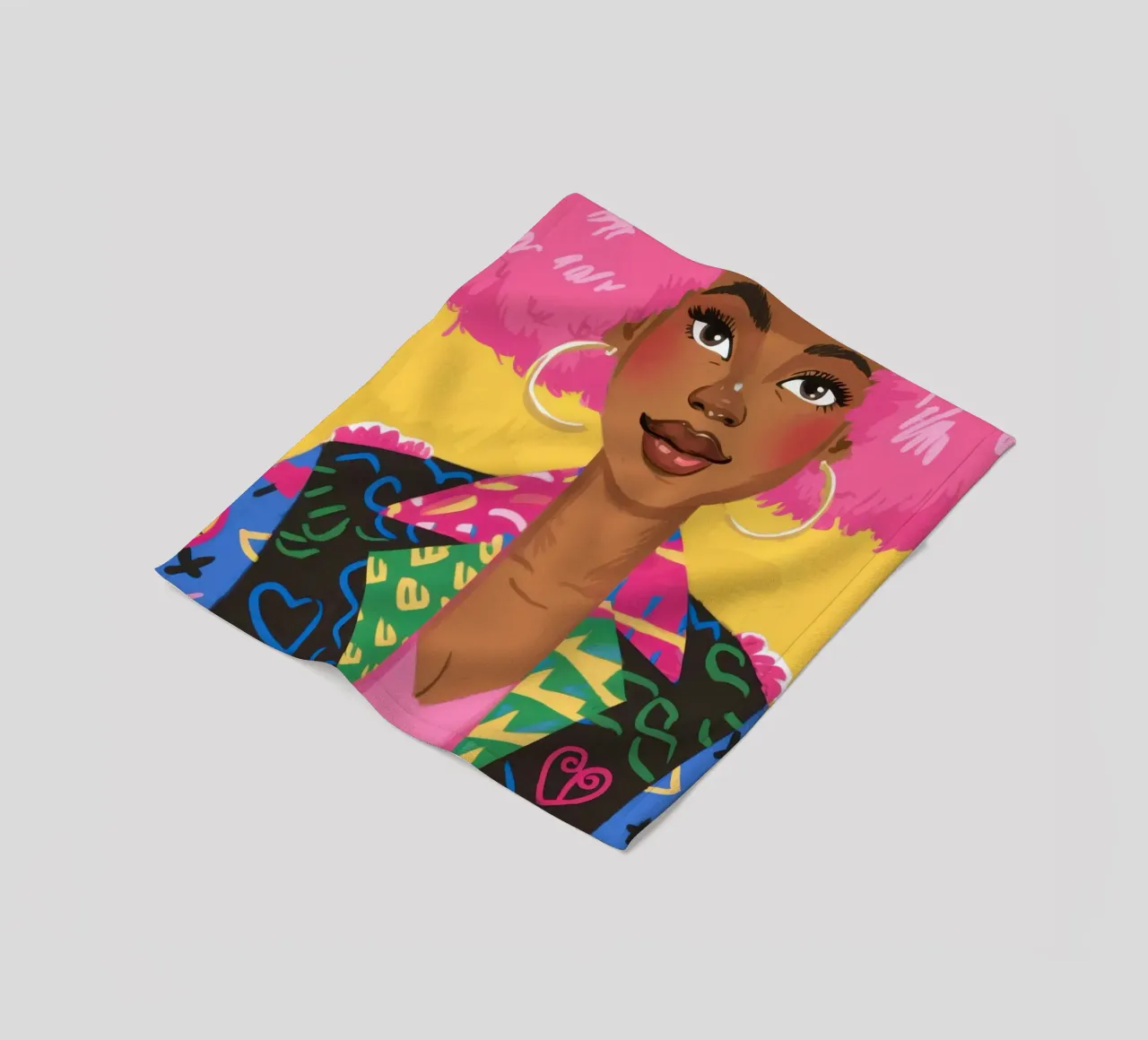 Pink Afro Heartbreaker fleece blanket by Sentinel Glow