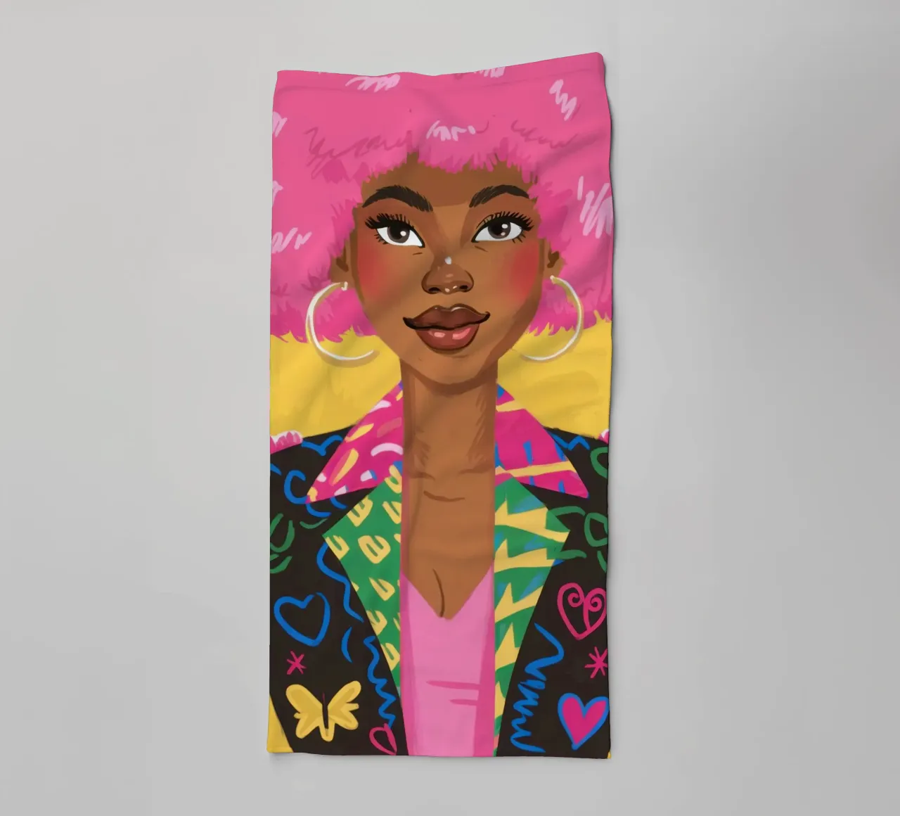 Pink Afro Heartbreaker towel by Sentinel Glow