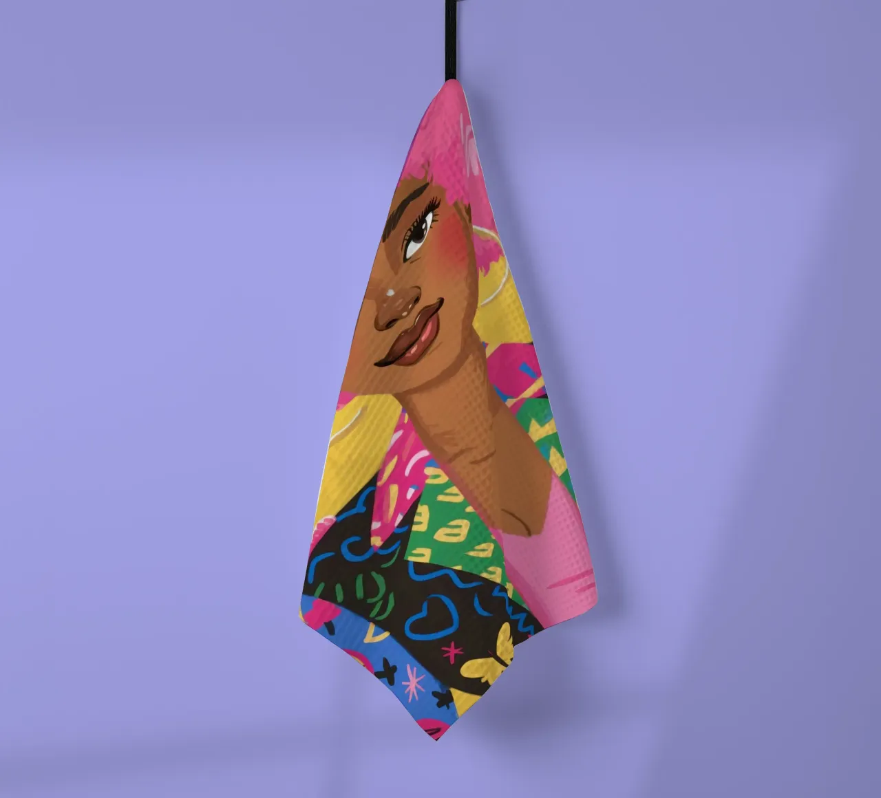 Pink Afro Heartbreaker tea towel by Sentinel Glow