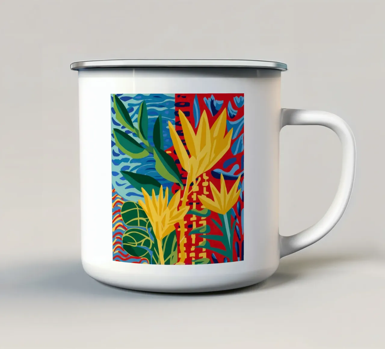 Fiore rosso tropicale tazza in smalto da Lune Dreams