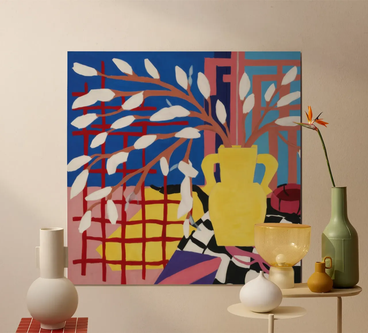 Vaso giallo gestuale poster con telaio in alluminio da Arcane Lines