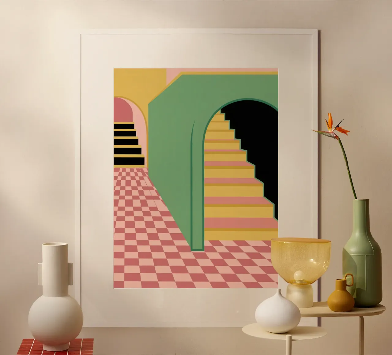 Odissea a passi di pastello poster con telaio in plastica da Mossy Pigment