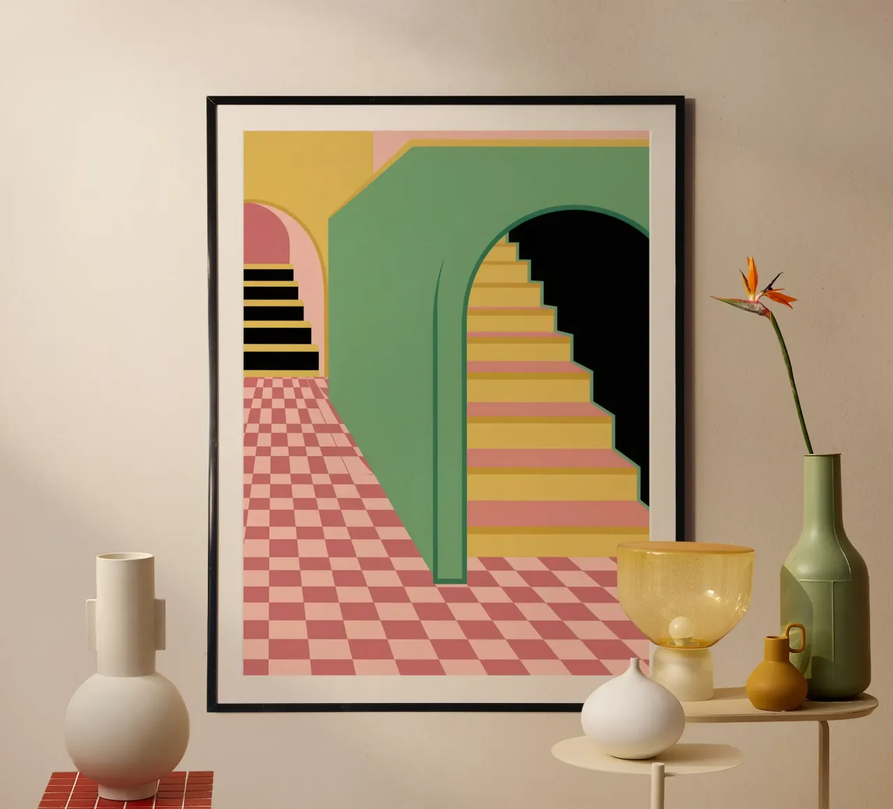 Odissea a passi di pastello poster con telaio in plastica da Mossy Pigment