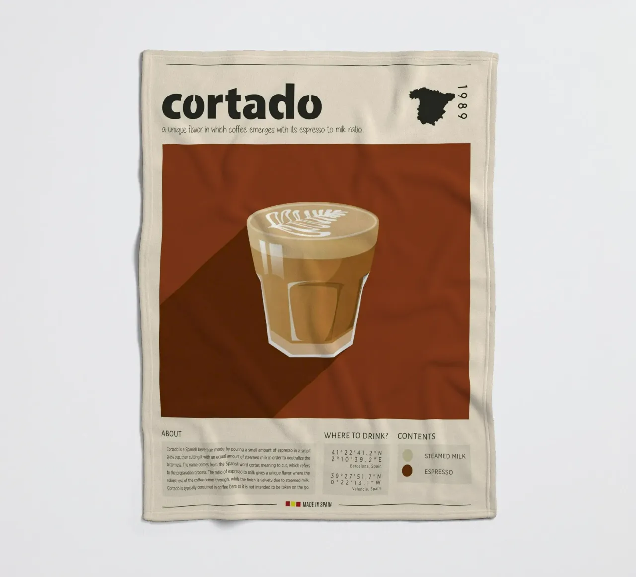 Cup of Cortado Print fleece blanket by Neeraprint