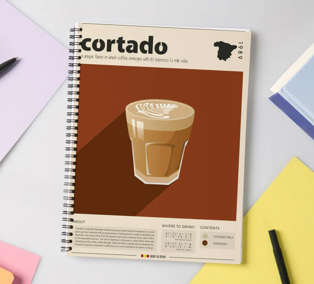 Cup of Cortado Print spiral notebook by Neeraprint