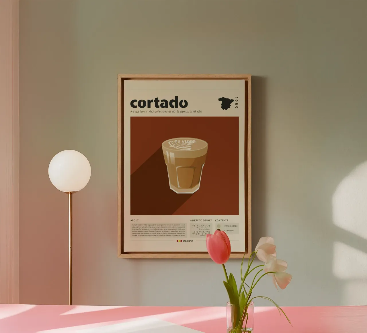 Cup of Cortado Print canvas with Floater frame by Neeraprint