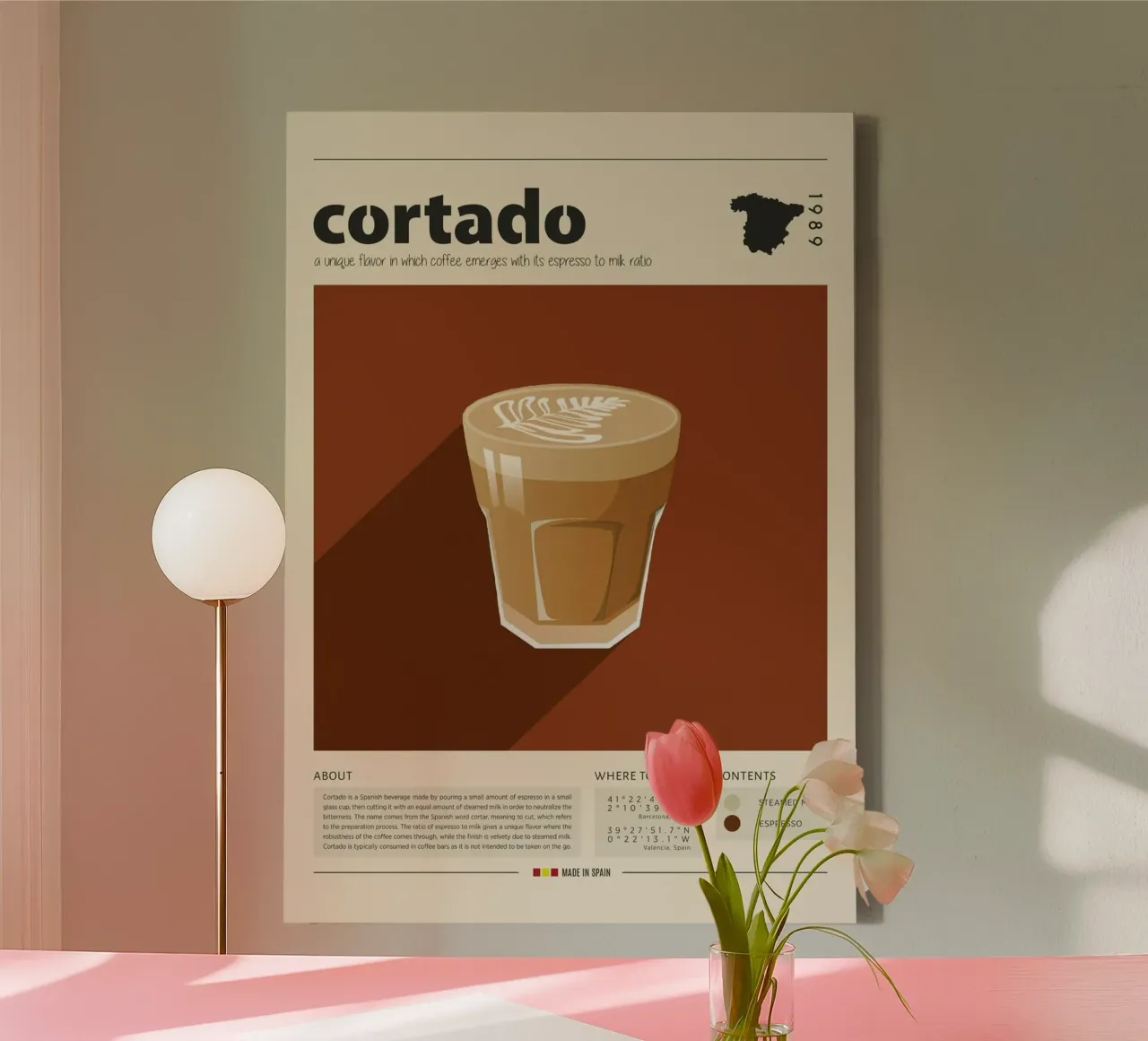 Cup of Cortado Print canvas with Floater frame by Neeraprint