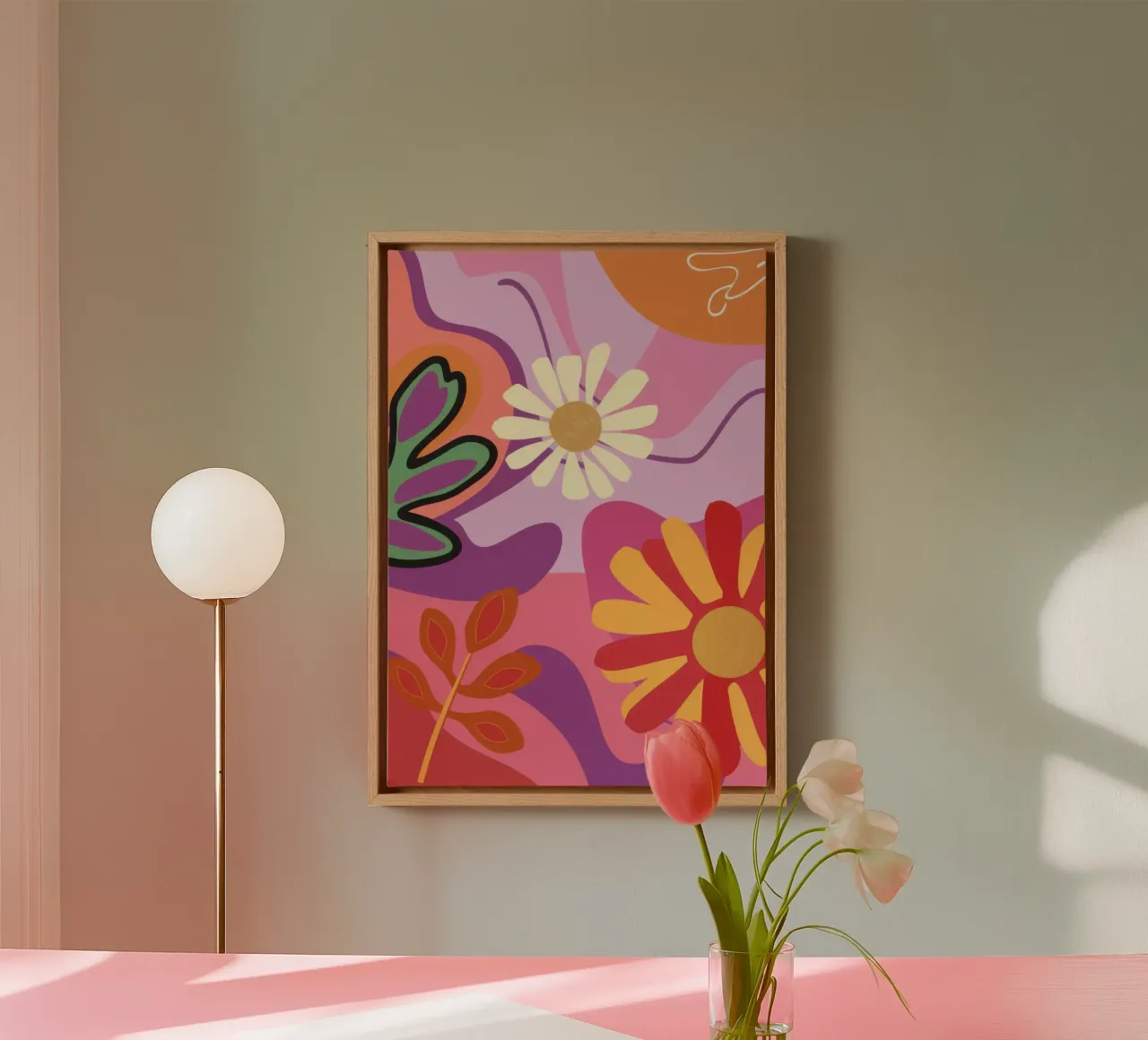 Abstracte bloemenwerveling canvas met Baklijst van Lune Dreams
