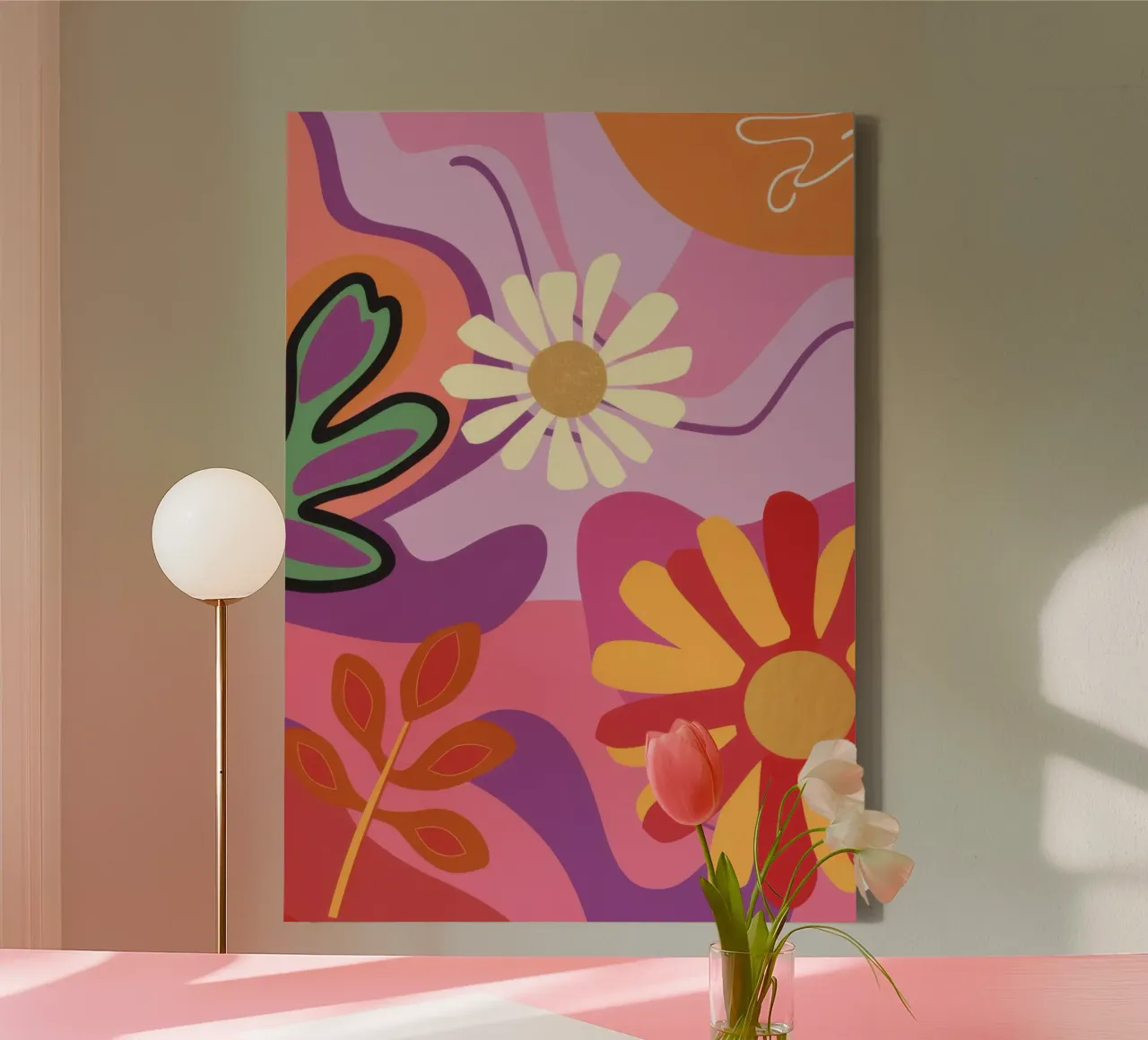 Abstracte bloemenwerveling canvas met Baklijst van Lune Dreams