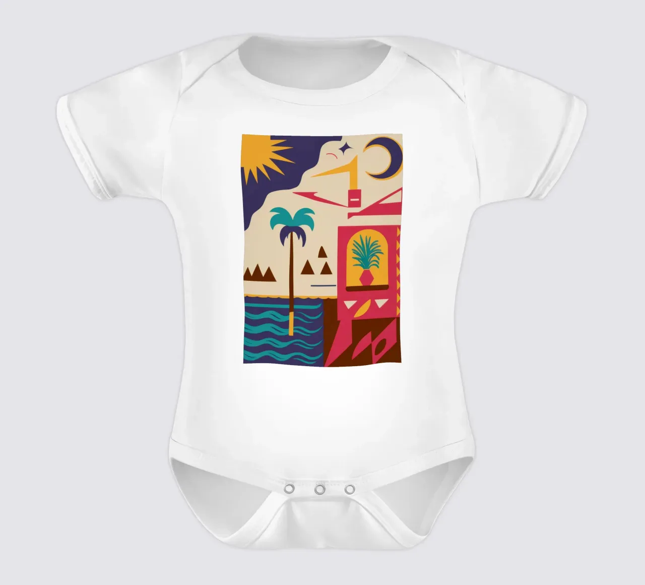 Deco geometrico tropicale body neonato maniche corte da Mossy Pigment