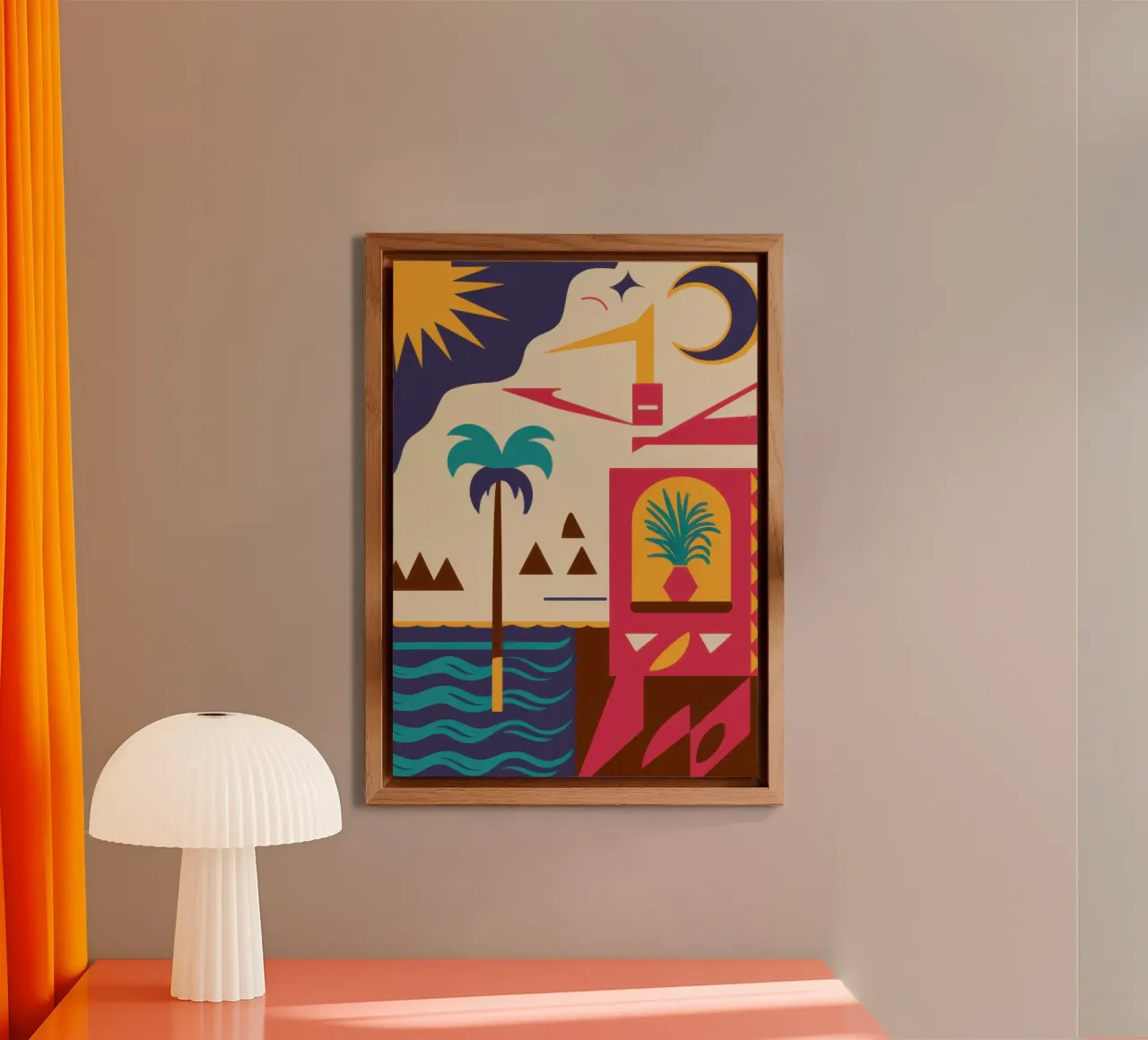 Deco geometrico tropicale alluminio dibond da Mossy Pigment