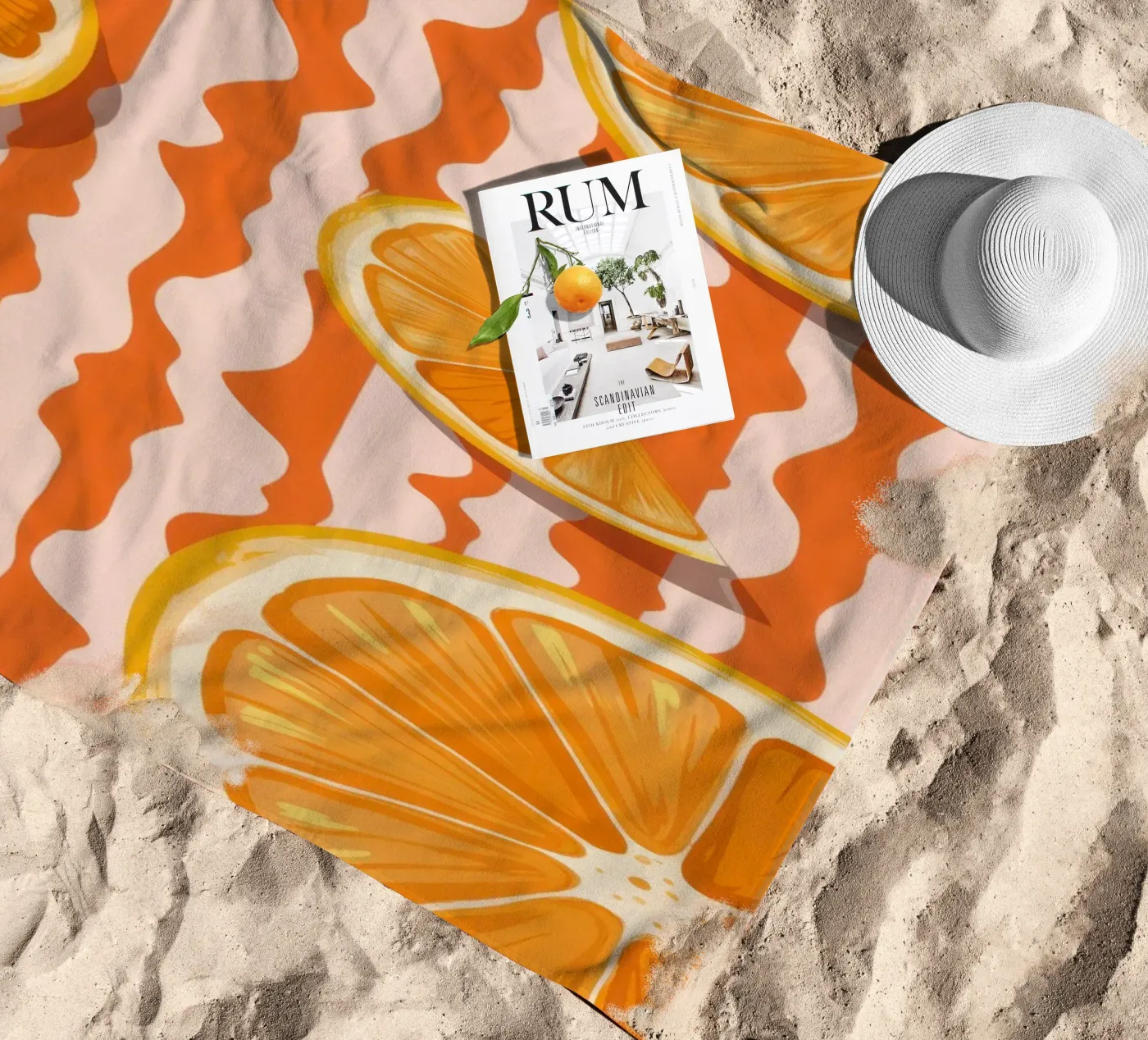 Sinaasappelschijfjespatroon strandhanddoek van Lune Dreams