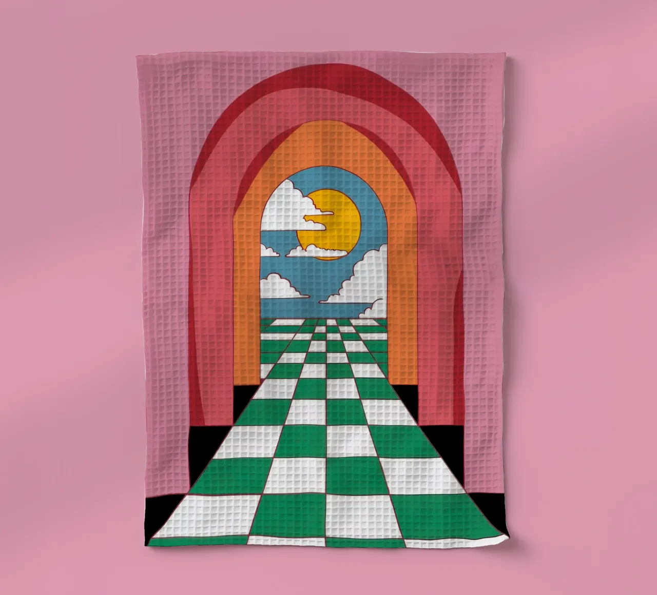 Checkered Path to Sunset tea towel by Mossy Pigment