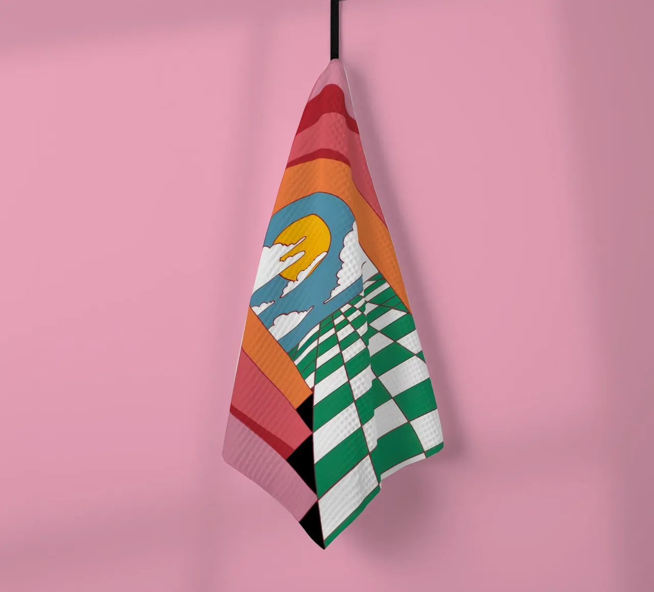 Checkered Path to Sunset tea towel by Mossy Pigment