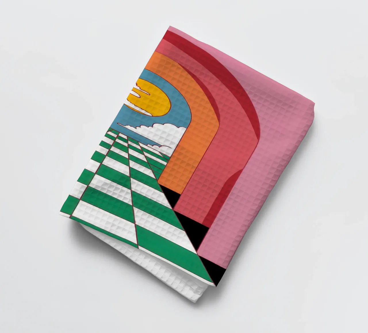 Checkered Path to Sunset tea towel by Mossy Pigment