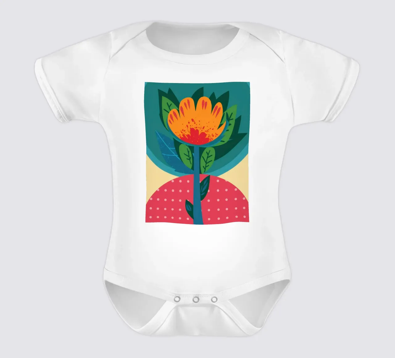 Vibrant Botanical Totem short-sleeve baby romper by Hollow Years