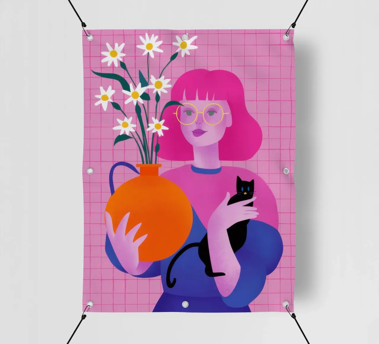 Gatto nero dal pelo rosa telo in pvc da Sentinel Glow